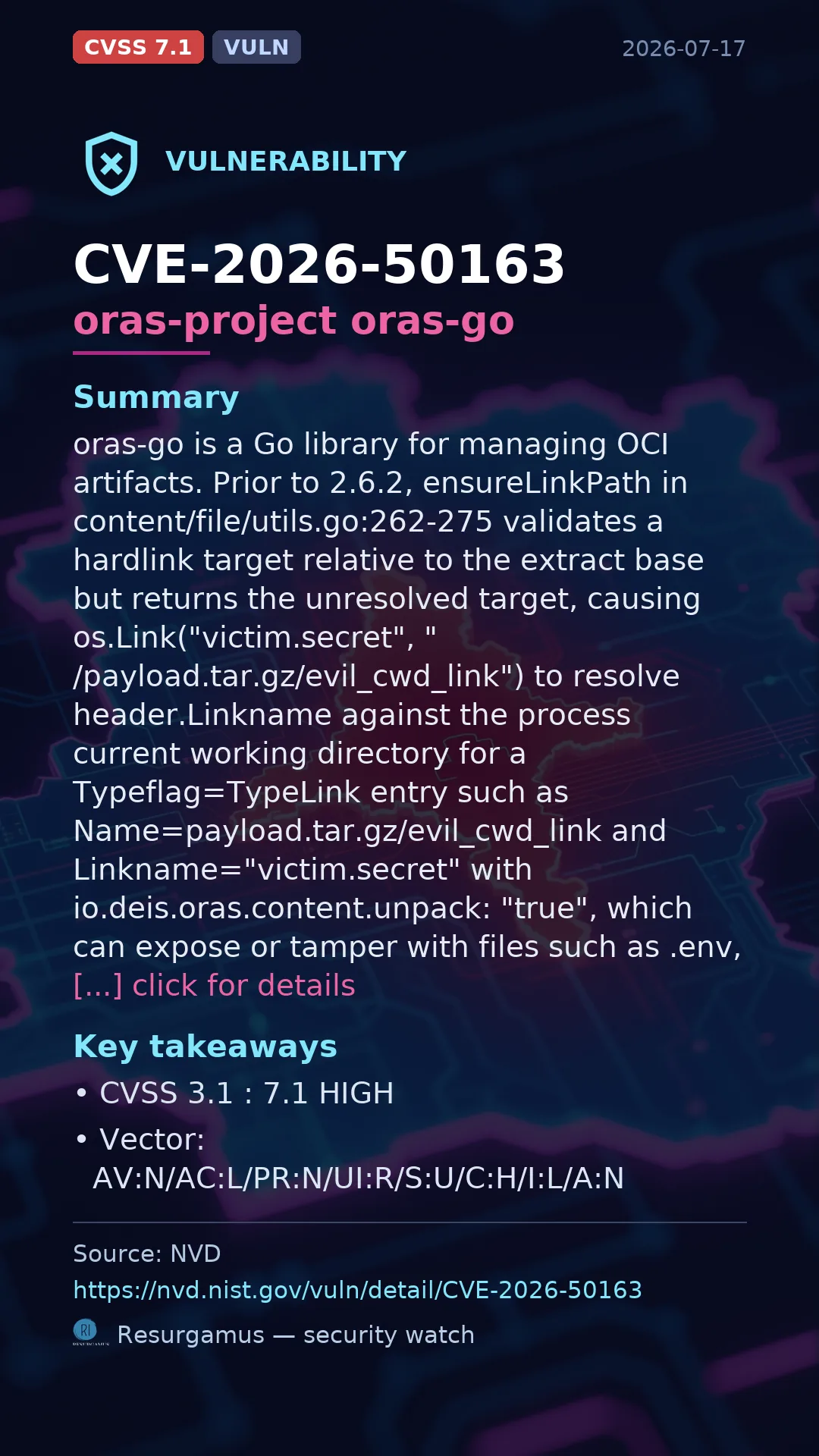 CVE-2026-50163 oras-project oras-go Vulnerability