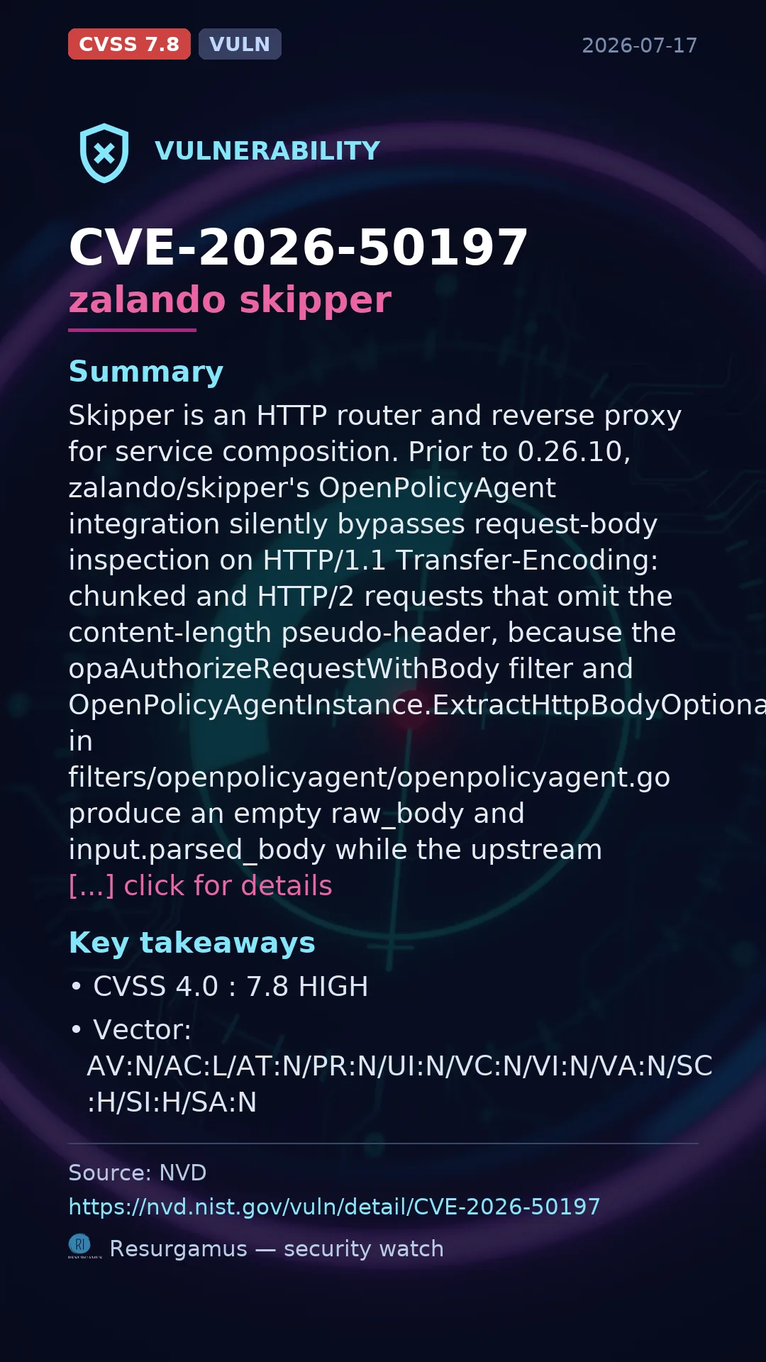 CVE-2026-50197 zalando skipper Vulnerability