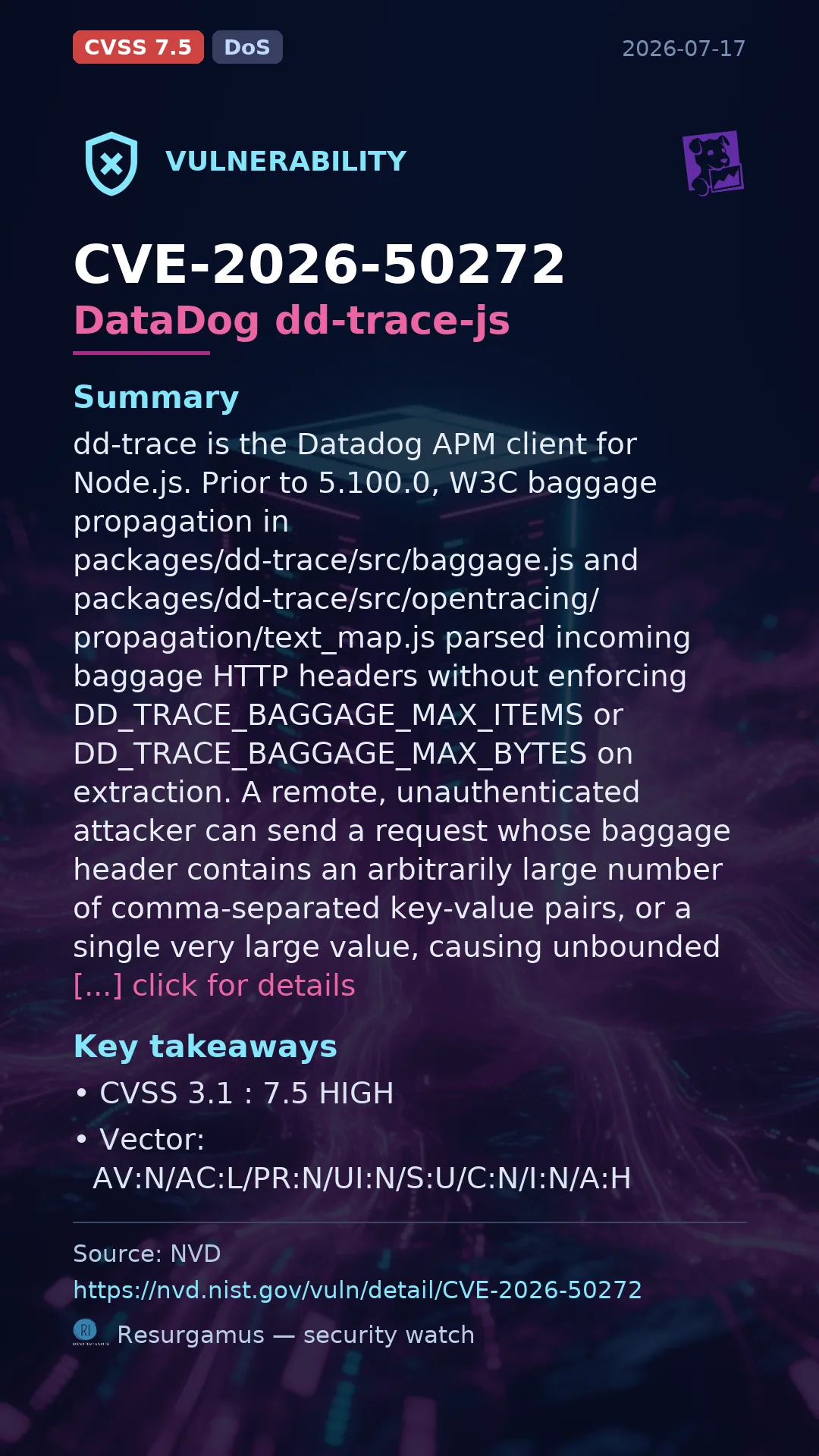 CVE-2026-50272 DataDog dd-trace-js Vulnerability