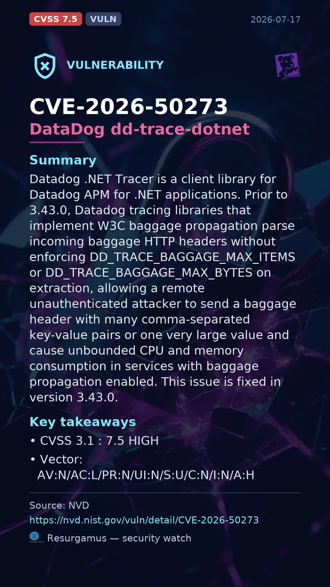 CVE-2026-50273 DataDog dd-trace-dotnet Vulnerability