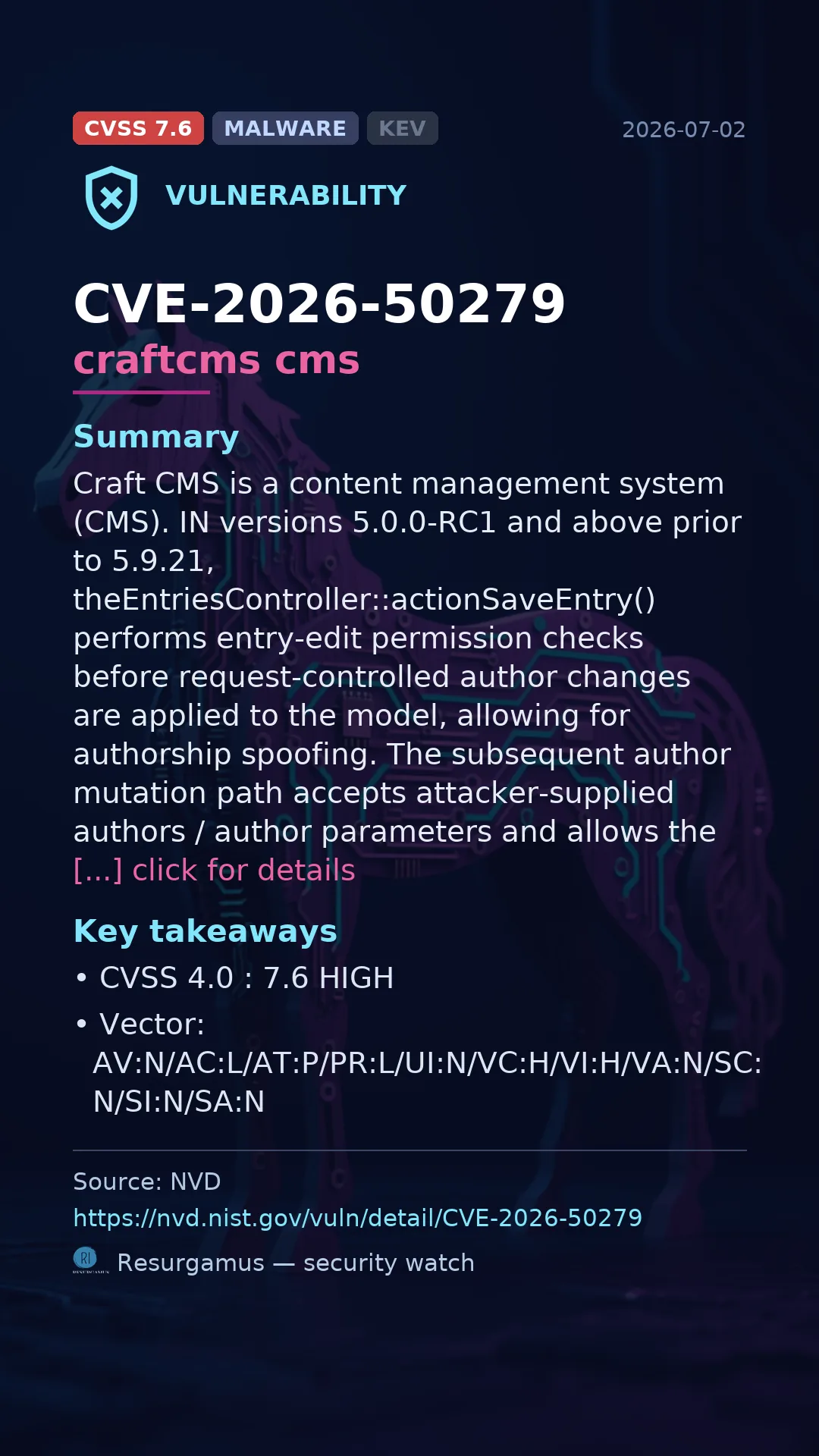 CVE-2026-50279 craftcms cms Vulnerability