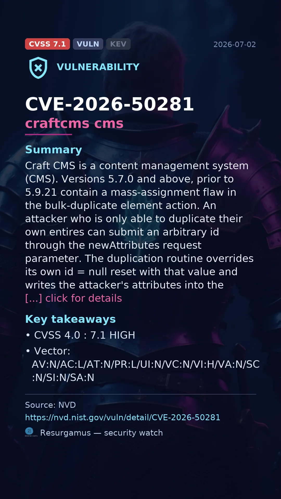 CVE-2026-50281 craftcms cms Vulnerability