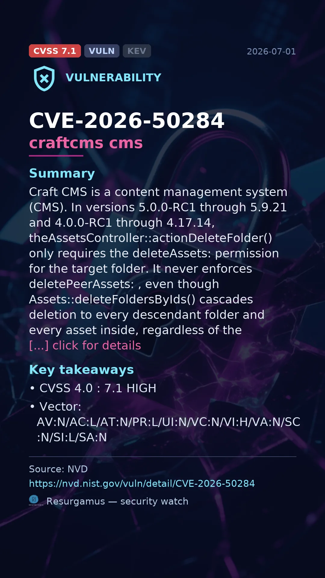 CVE-2026-50284 craftcms cms Vulnerability