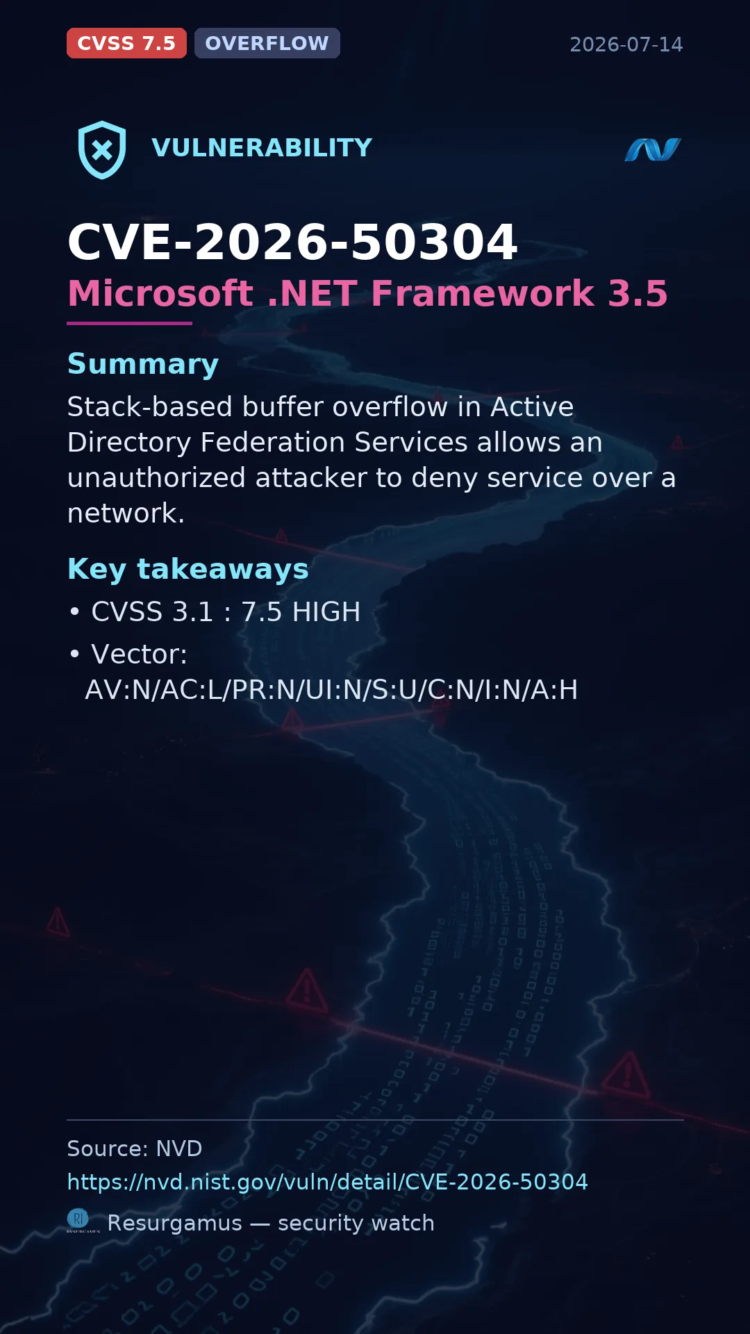CVE-2026-50304 Microsoft .NET Framework 3.5 Vulnerability