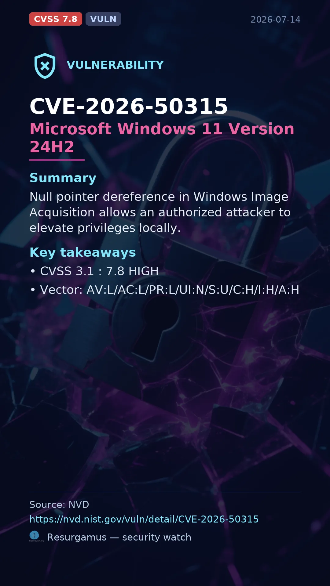 CVE-2026-50315 Microsoft Windows 11 Version 24H2 Vulnerability
