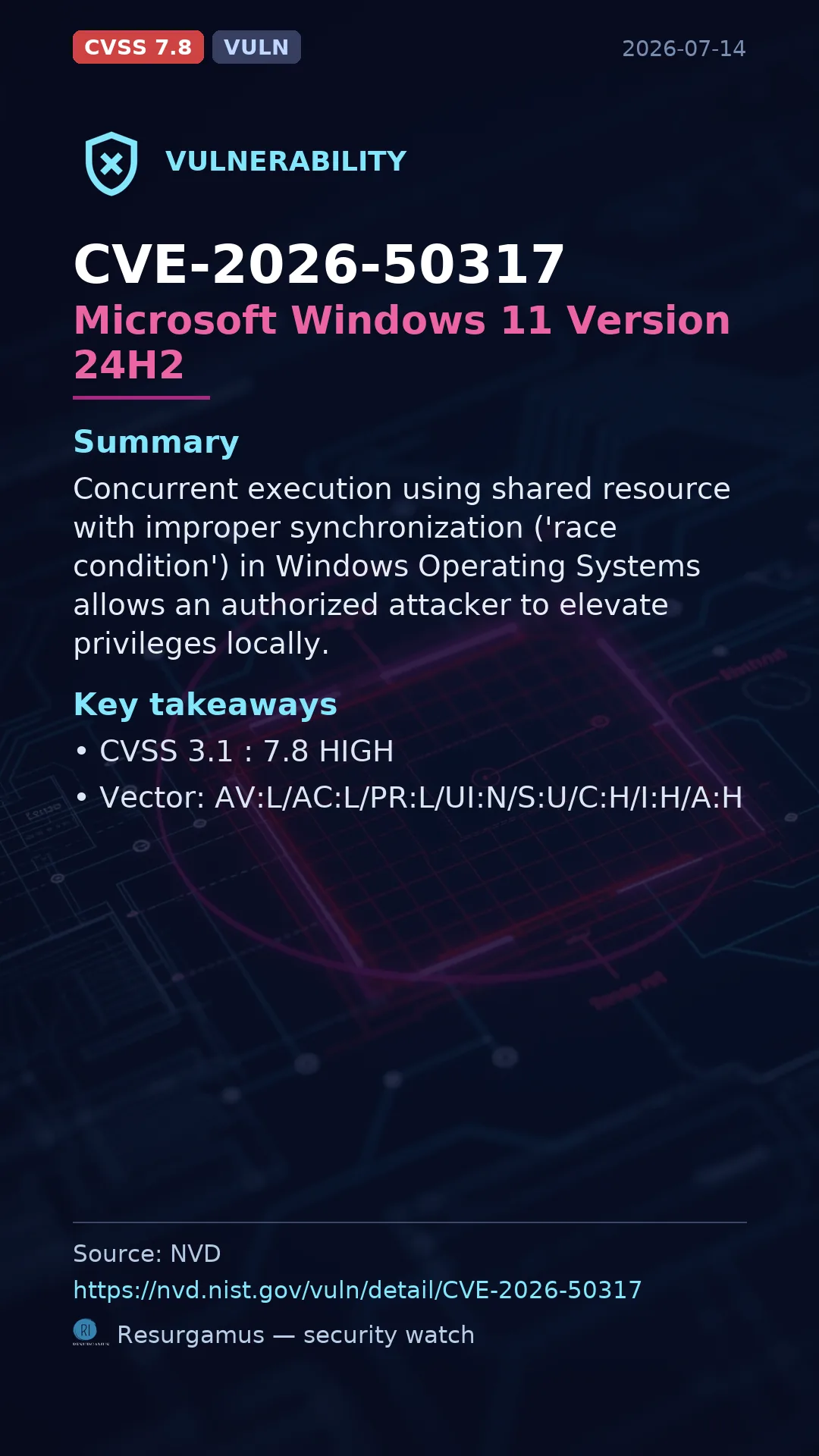 CVE-2026-50317 Microsoft Windows 11 Version 24H2 Vulnerability