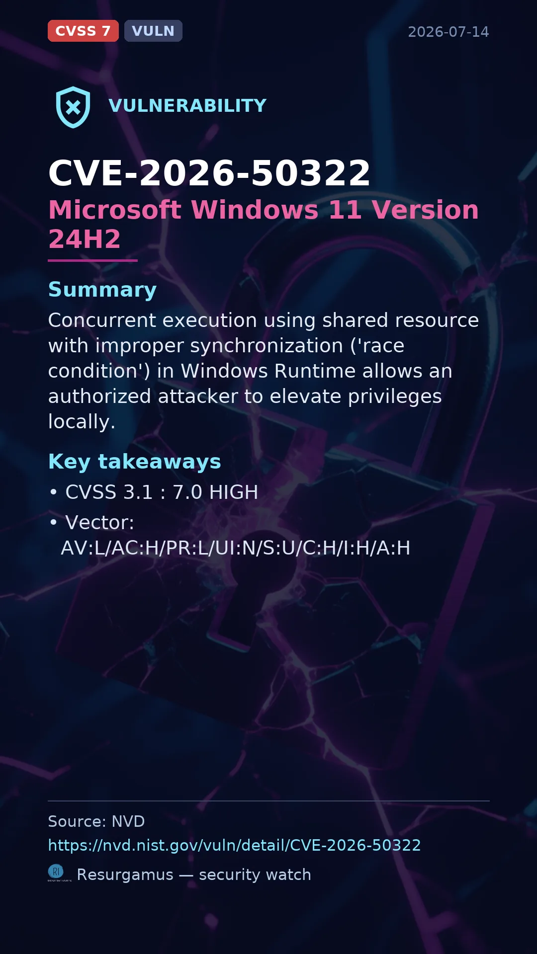 CVE-2026-50322 Microsoft Windows 11 Version 24H2 Vulnerability