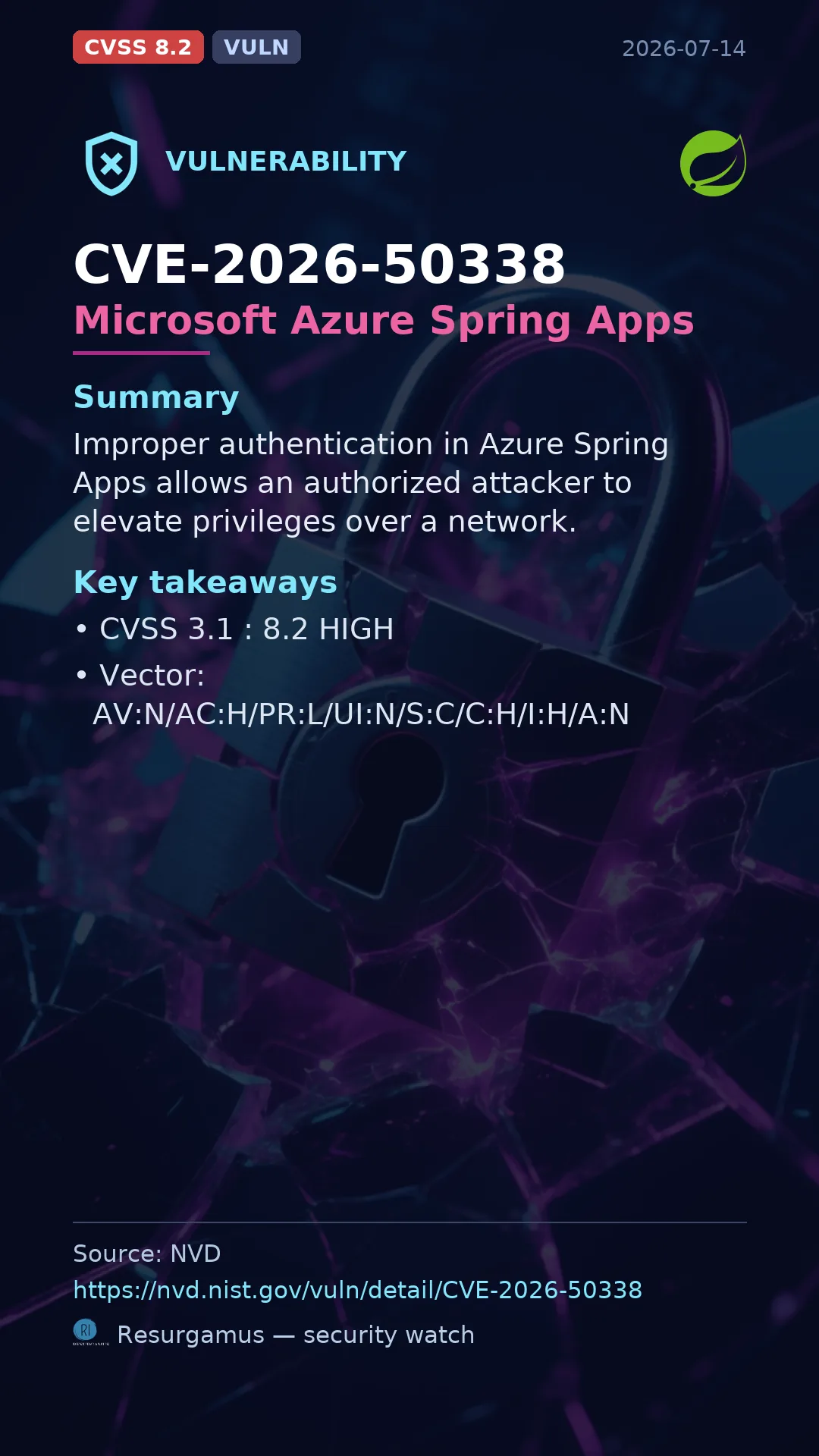 CVE-2026-50338 Microsoft Azure Spring Apps Vulnerability