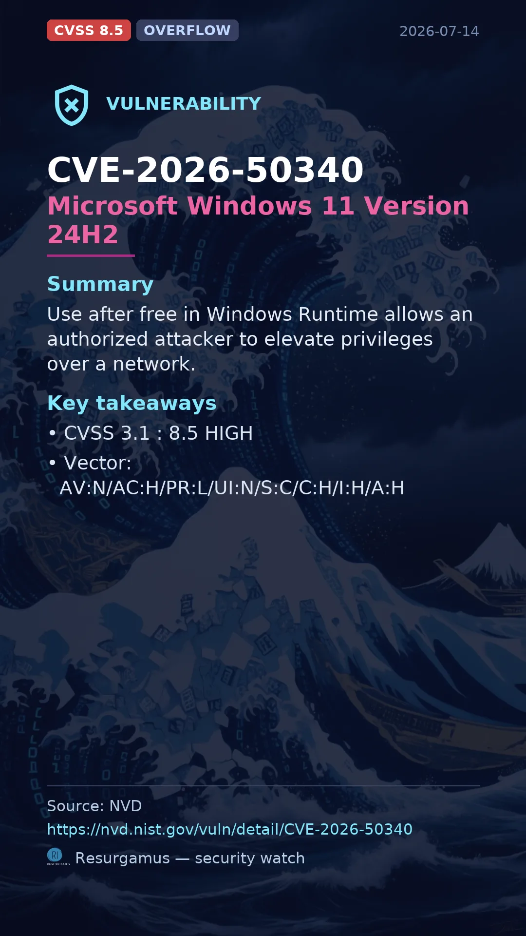 CVE-2026-50340 Microsoft Windows 11 Version 24H2 Vulnerability