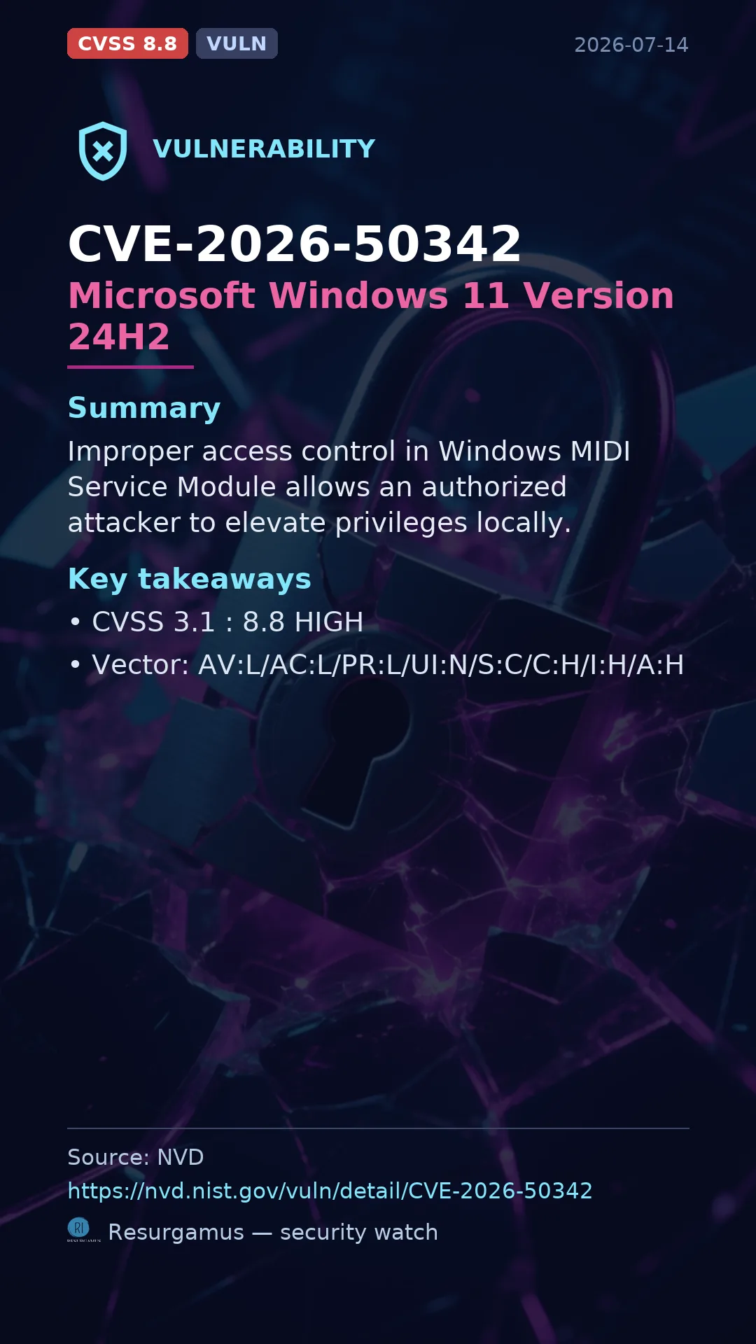 CVE-2026-50342 Microsoft Windows 11 Version 24H2 Vulnerability