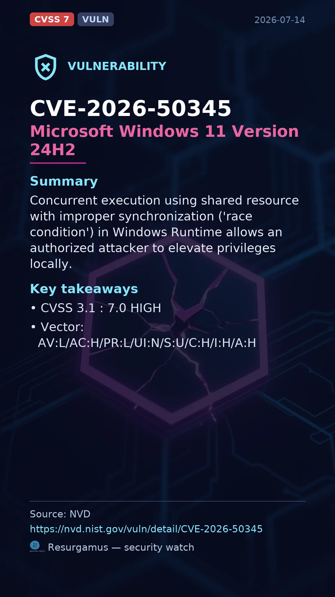 CVE-2026-50345 Microsoft Windows 11 Version 24H2 Vulnerability