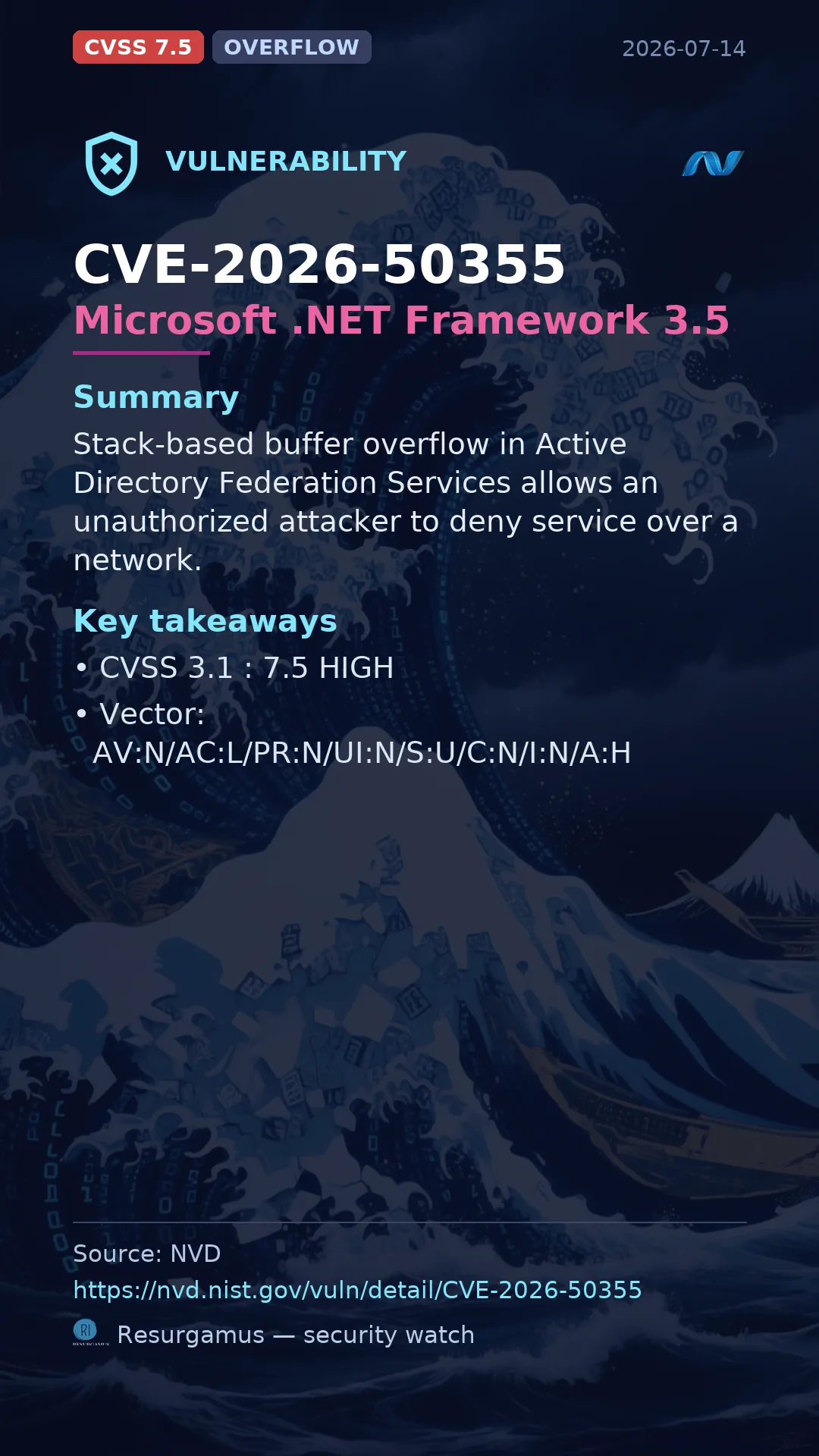 CVE-2026-50355 Microsoft .NET Framework 3.5 Vulnerability