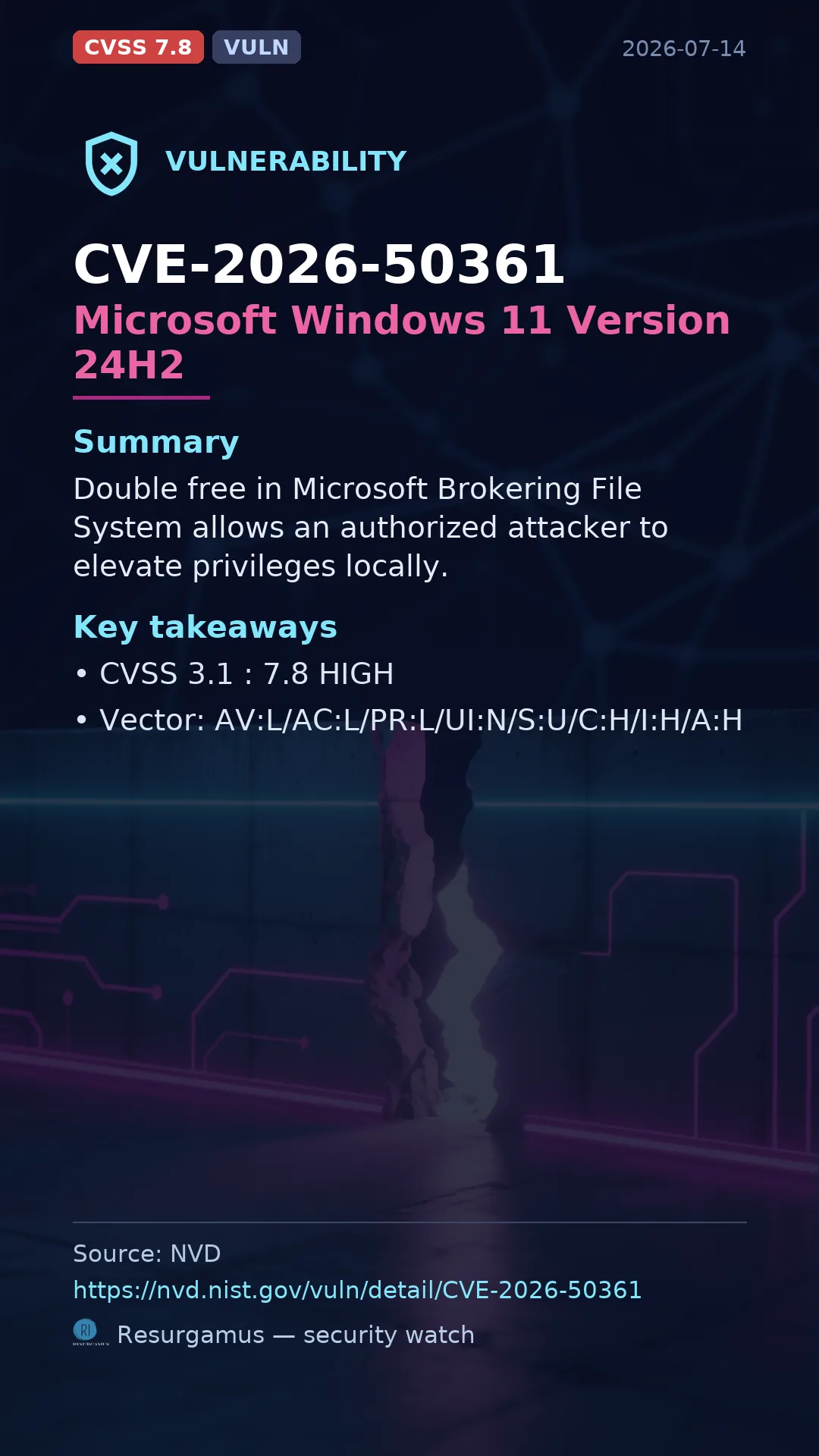 CVE-2026-50361 Microsoft Windows 11 Version 24H2 Vulnerability