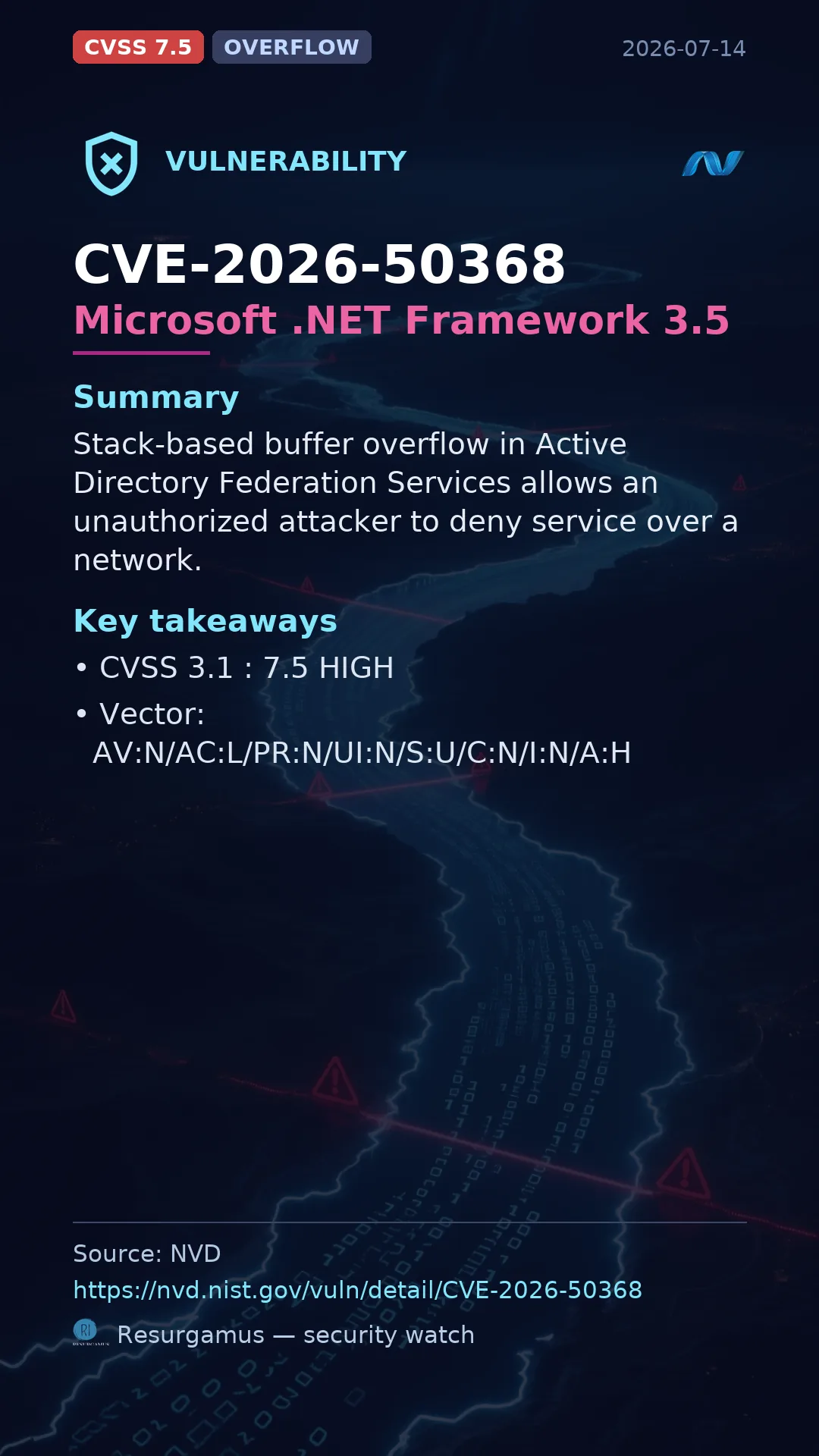 CVE-2026-50368 Microsoft .NET Framework 3.5 Vulnerability