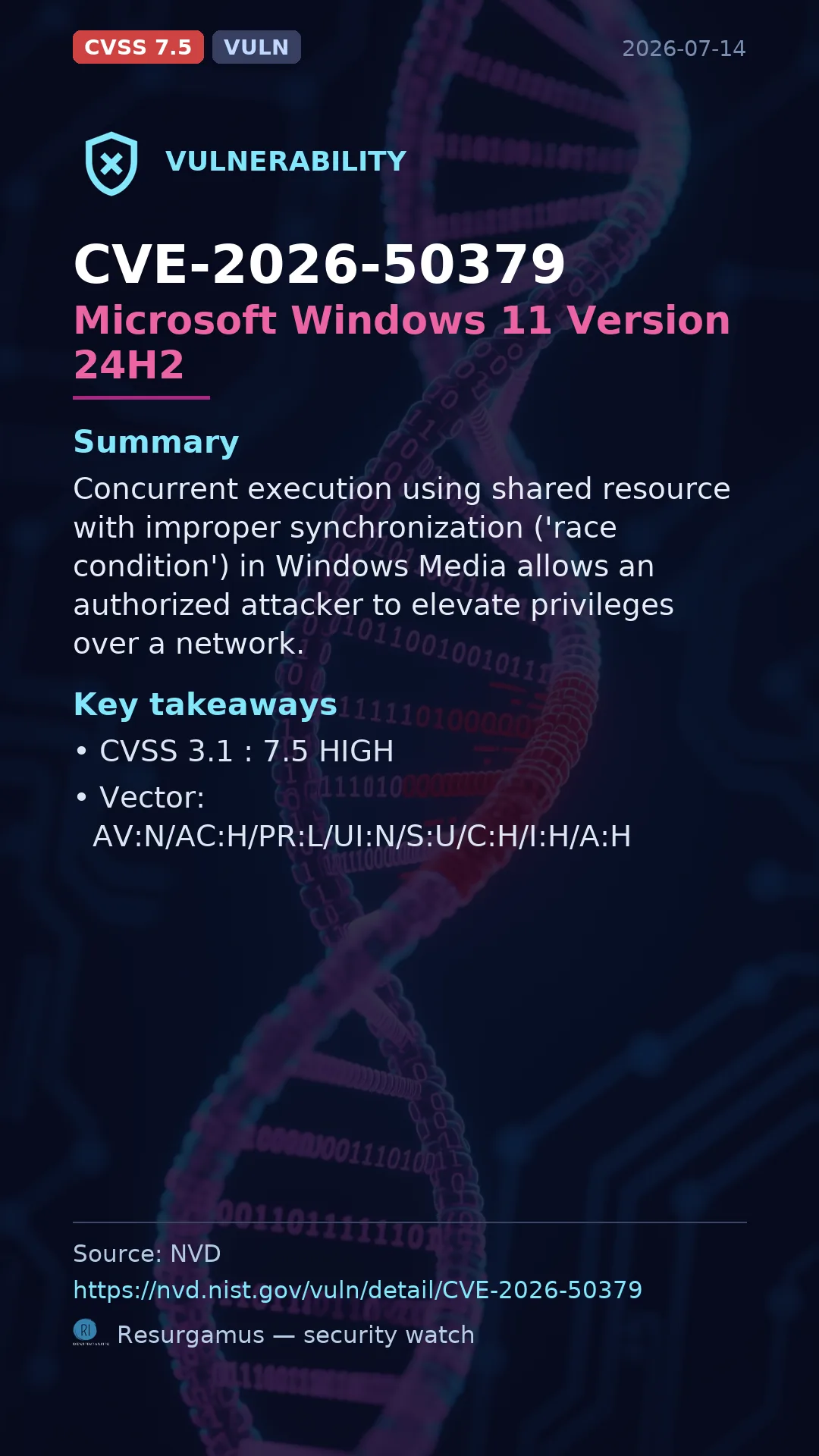 CVE-2026-50379 Microsoft Windows 11 Version 24H2 Vulnerability