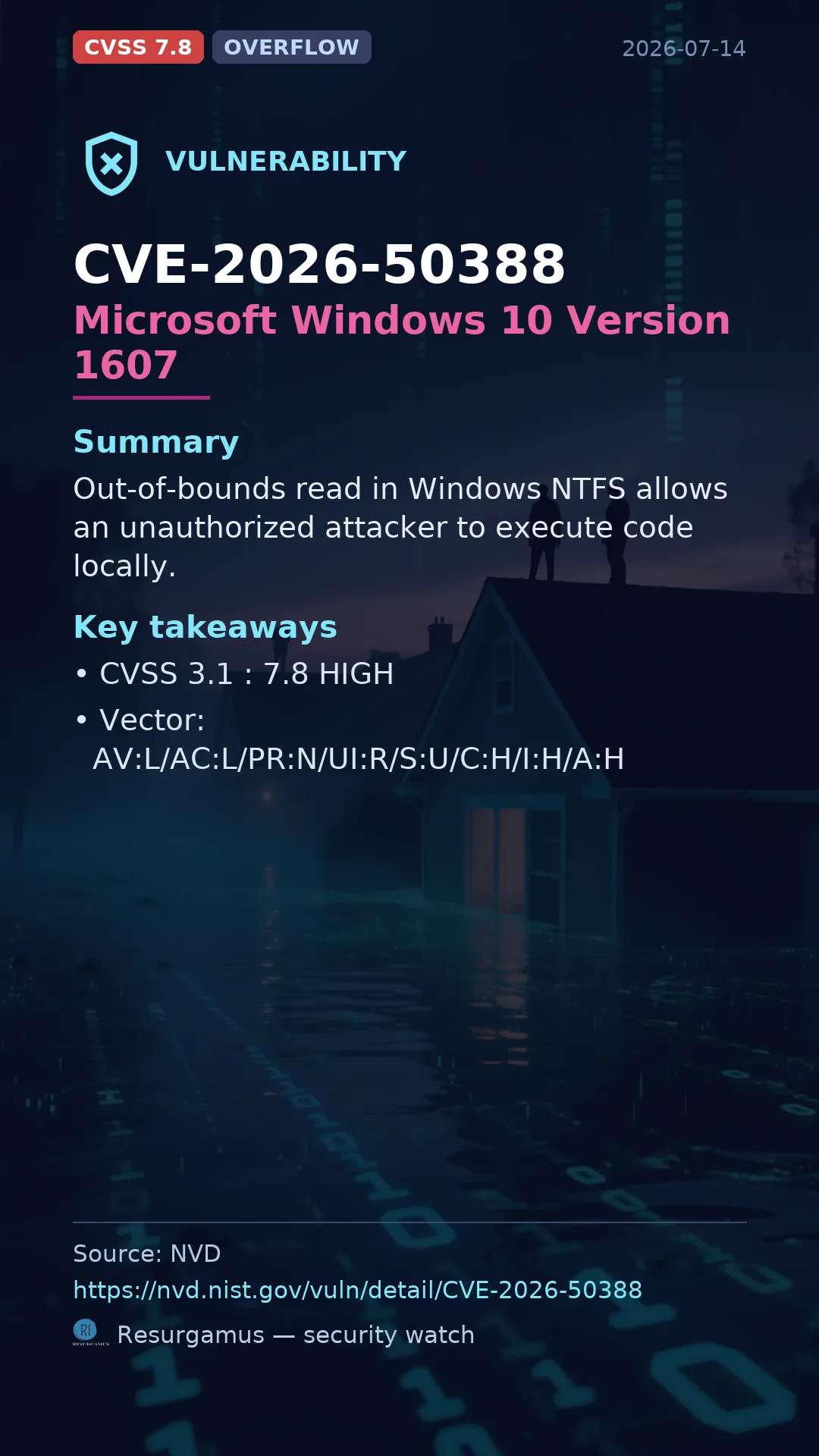 CVE-2026-50388 Microsoft Windows 10 Version 1607 Vulnerability