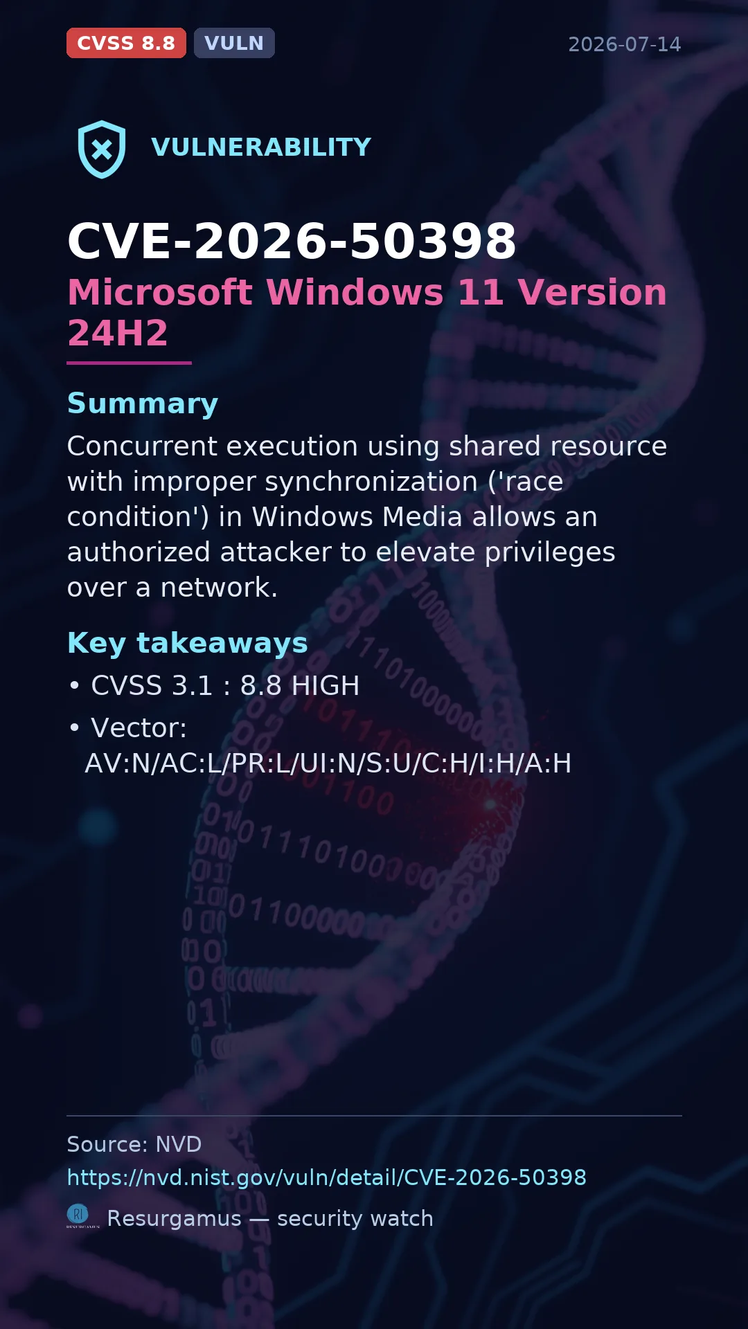 CVE-2026-50398 Microsoft Windows 11 Version 24H2 Vulnerability