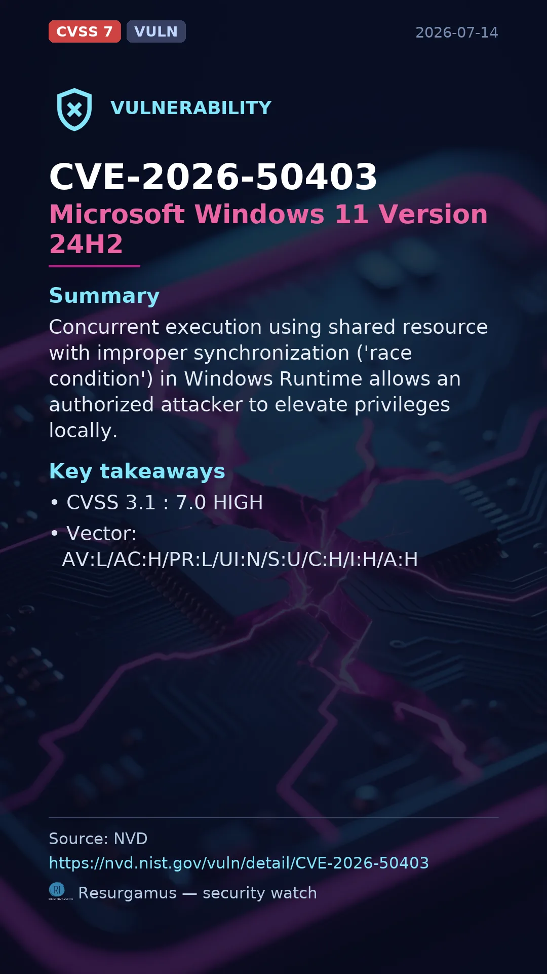 CVE-2026-50403 Microsoft Windows 11 Version 24H2 Vulnerability