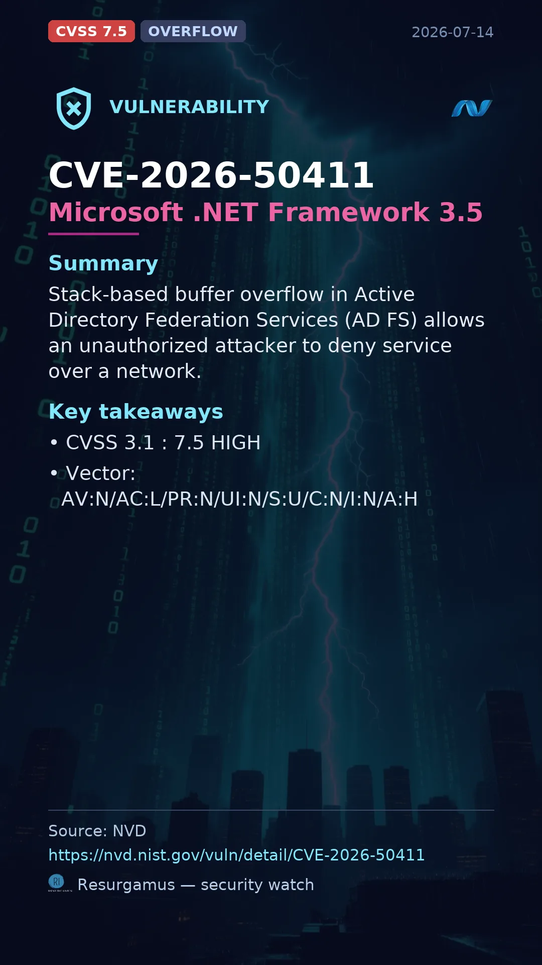 CVE-2026-50411 Microsoft .NET Framework 3.5 Vulnerability