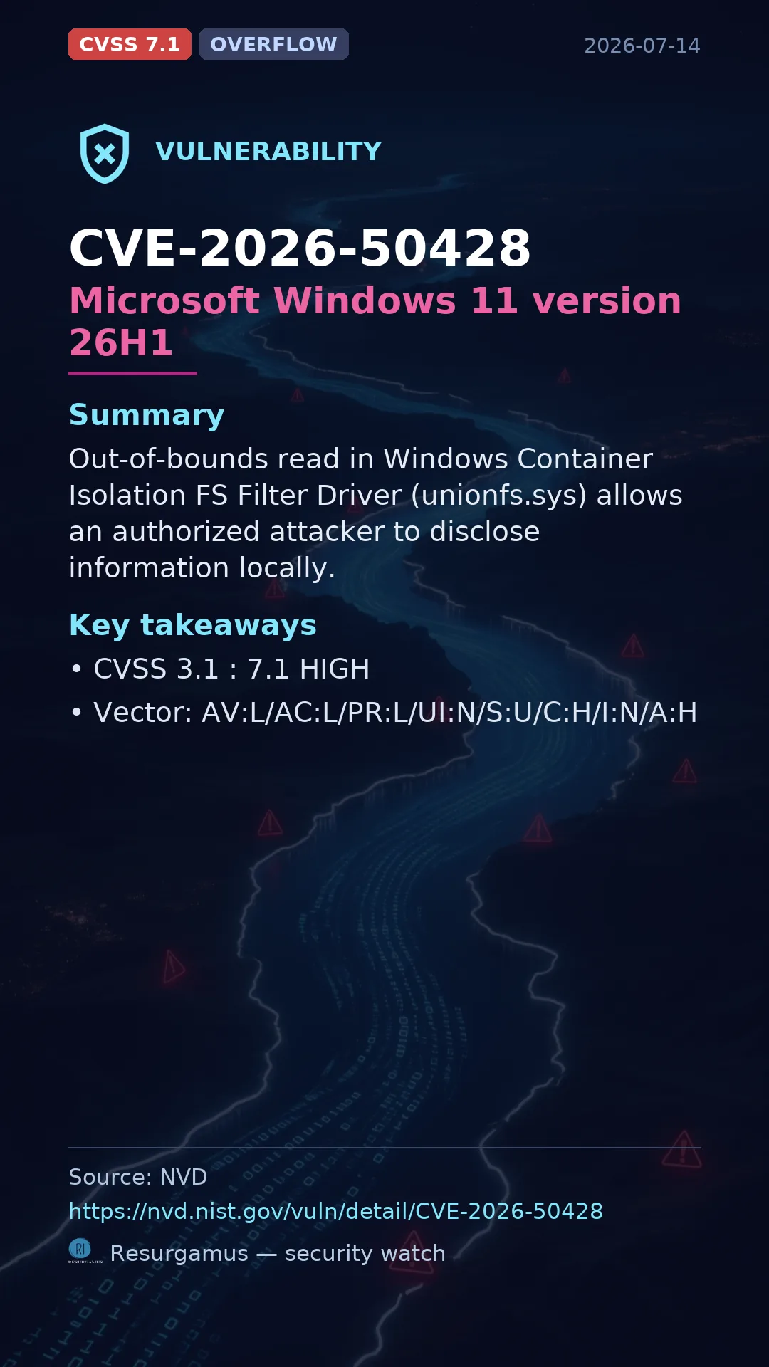 CVE-2026-50428 Microsoft Windows 11 version 26H1 Vulnerability