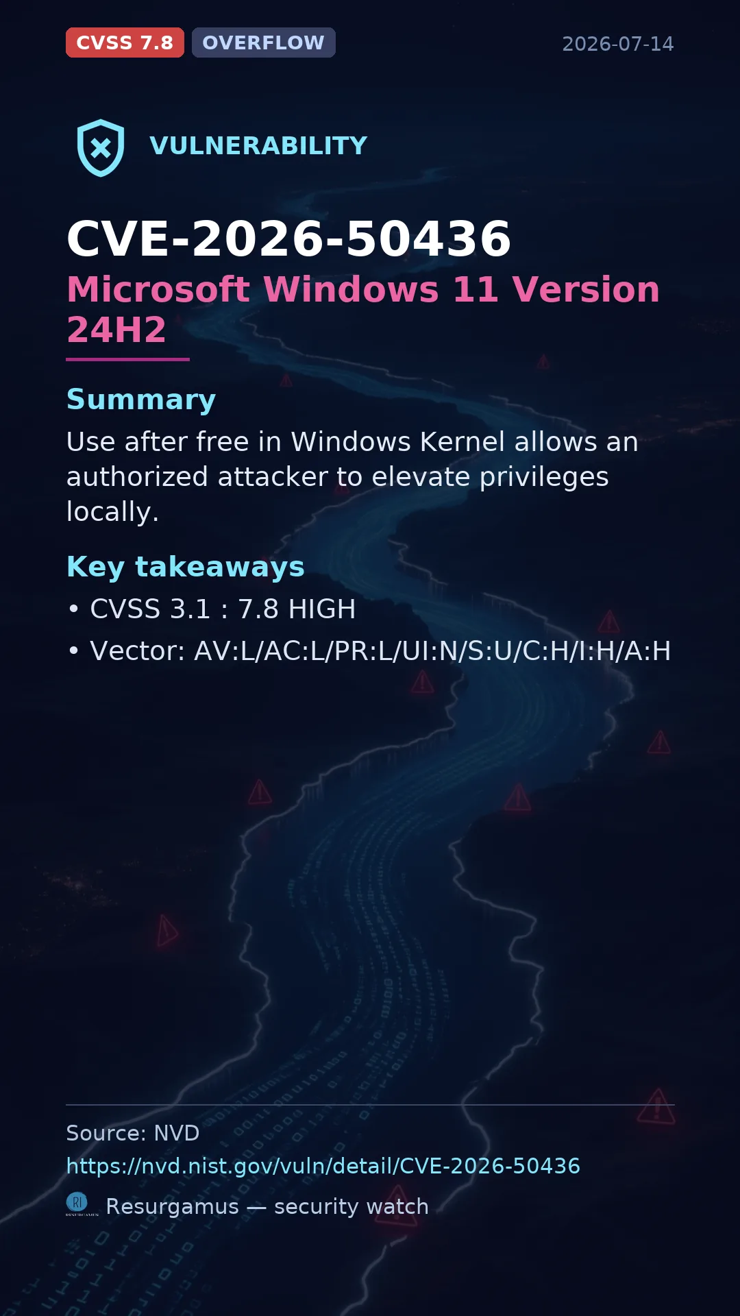 CVE-2026-50436 Microsoft Windows 11 Version 24H2 Vulnerability