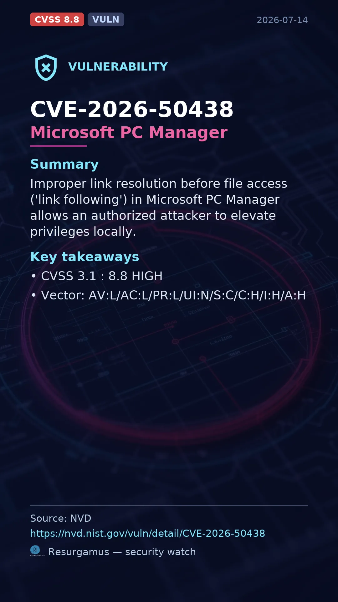 CVE-2026-50438 Microsoft PC Manager Vulnerability