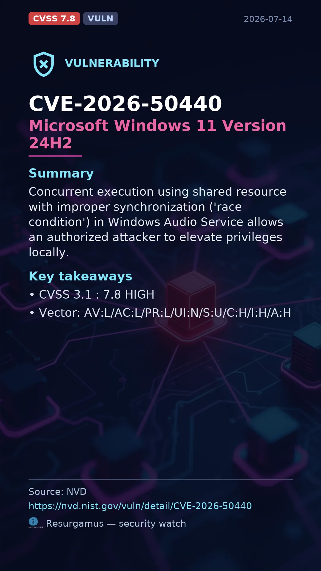 CVE-2026-50440 Microsoft Windows 11 Version 24H2 Vulnerability