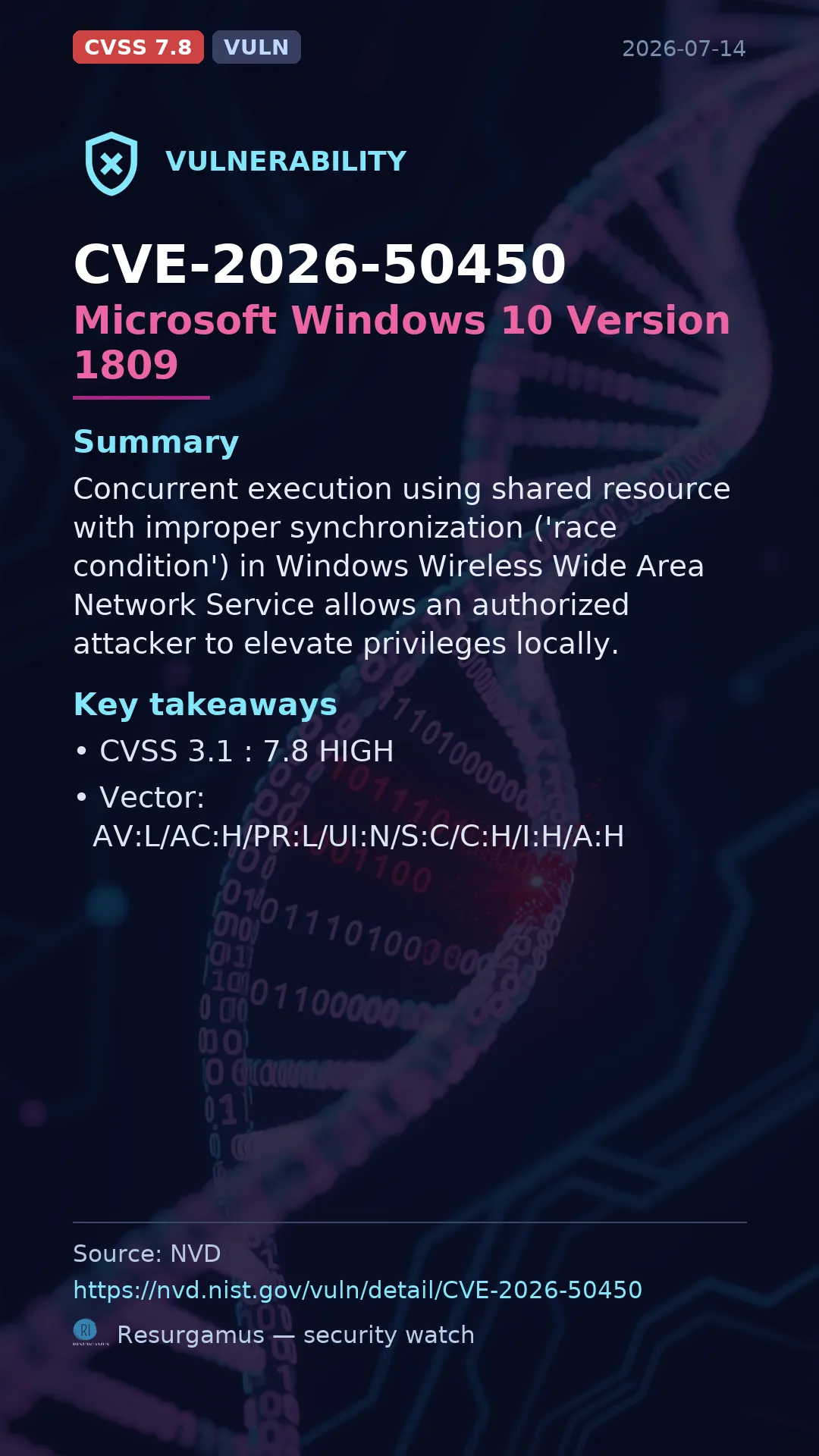 CVE-2026-50450 Microsoft Windows 10 Version 1809 Vulnerability