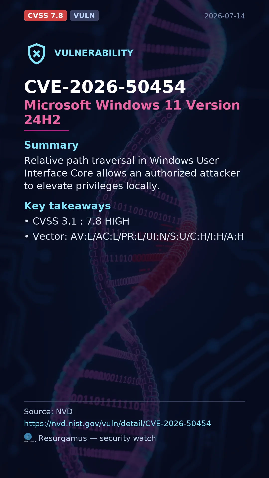 CVE-2026-50454 Microsoft Windows 11 Version 24H2 Vulnerability