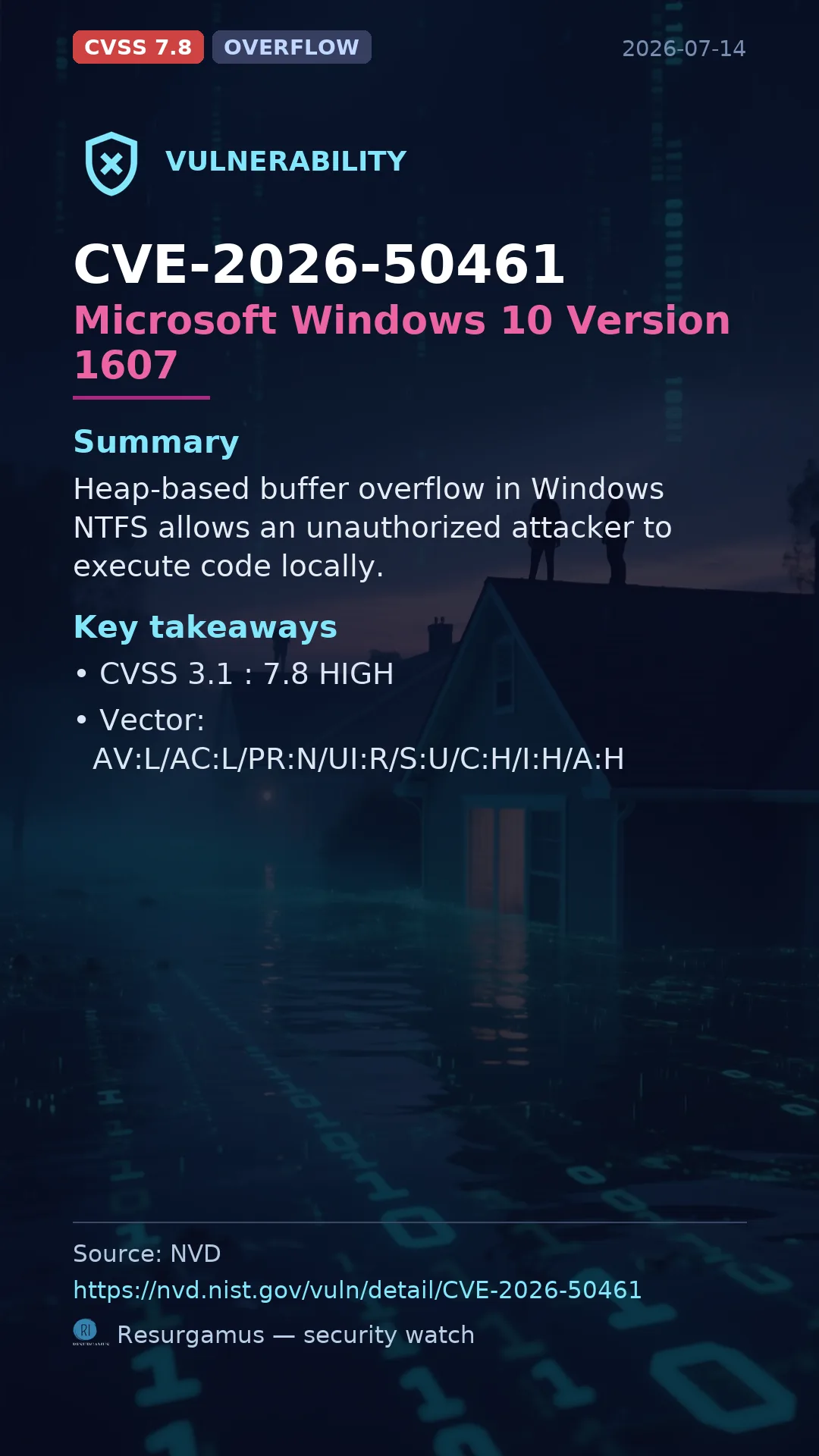CVE-2026-50461 Microsoft Windows 10 Version 1607 Vulnerability