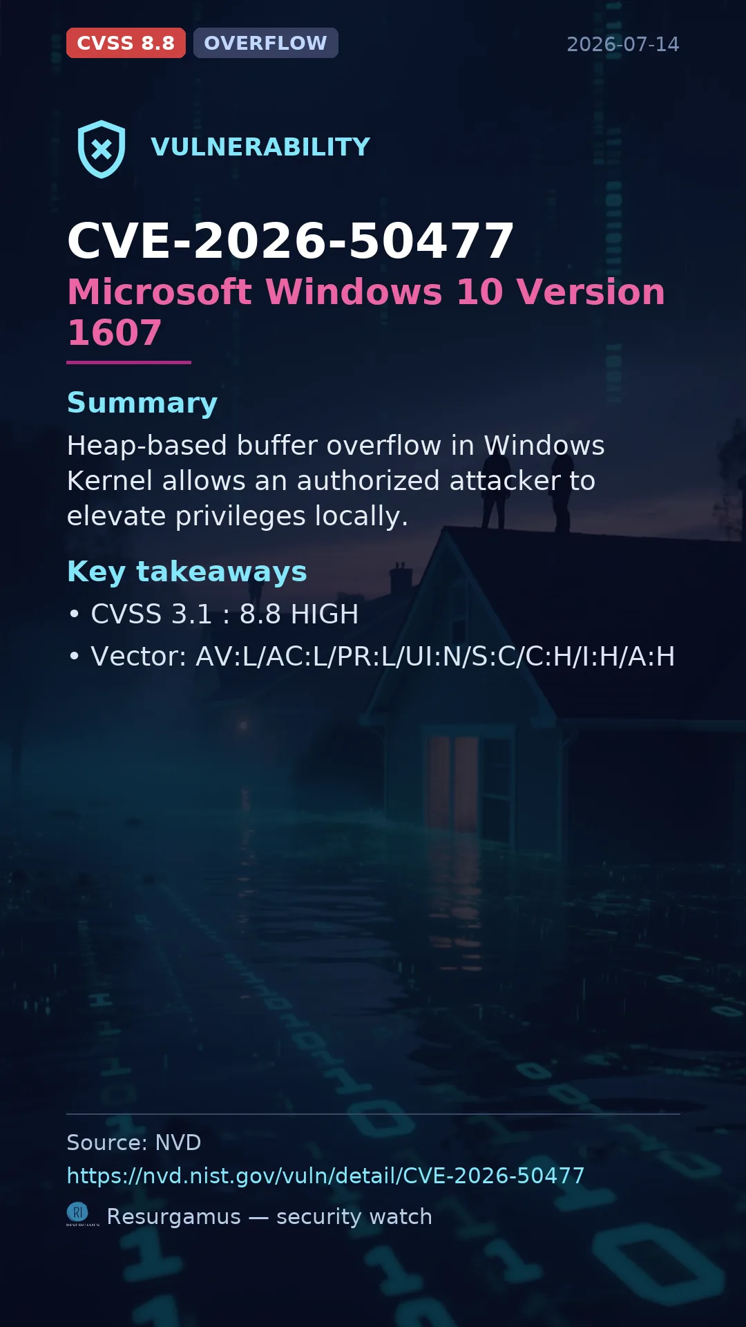 CVE-2026-50477 Microsoft Windows 10 Version 1607 Vulnerability