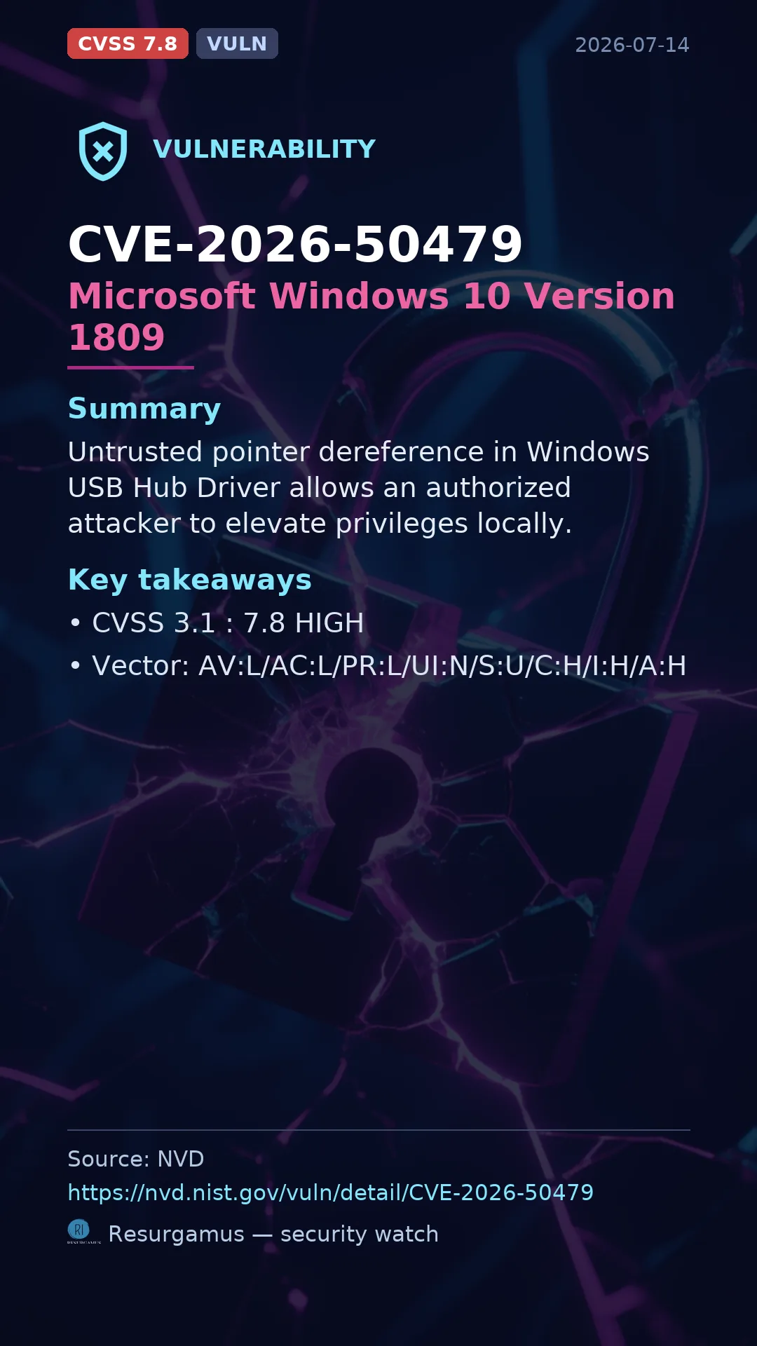 CVE-2026-50479 Microsoft Windows 10 Version 1809 Vulnerability
