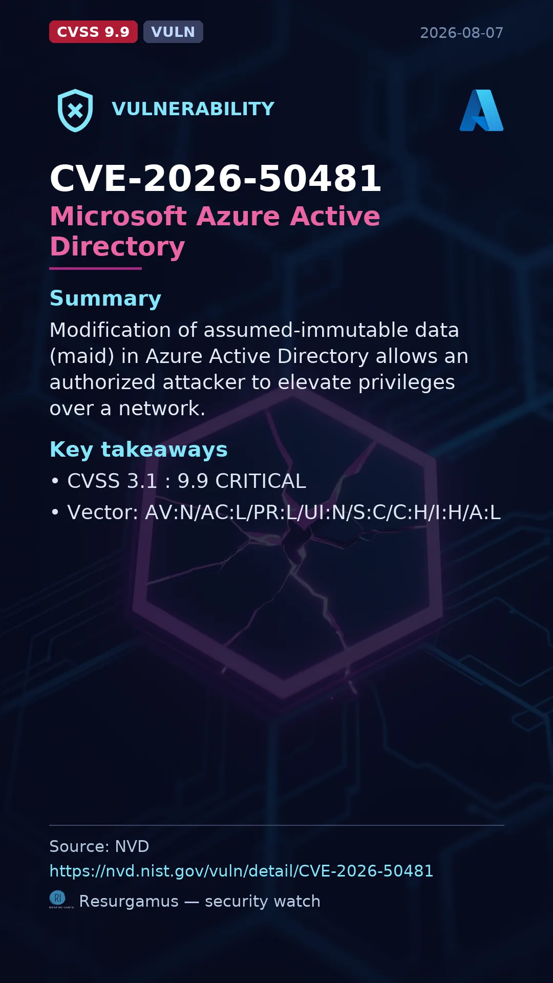 CVE-2026-50481 Microsoft Azure Active Directory Vulnerability