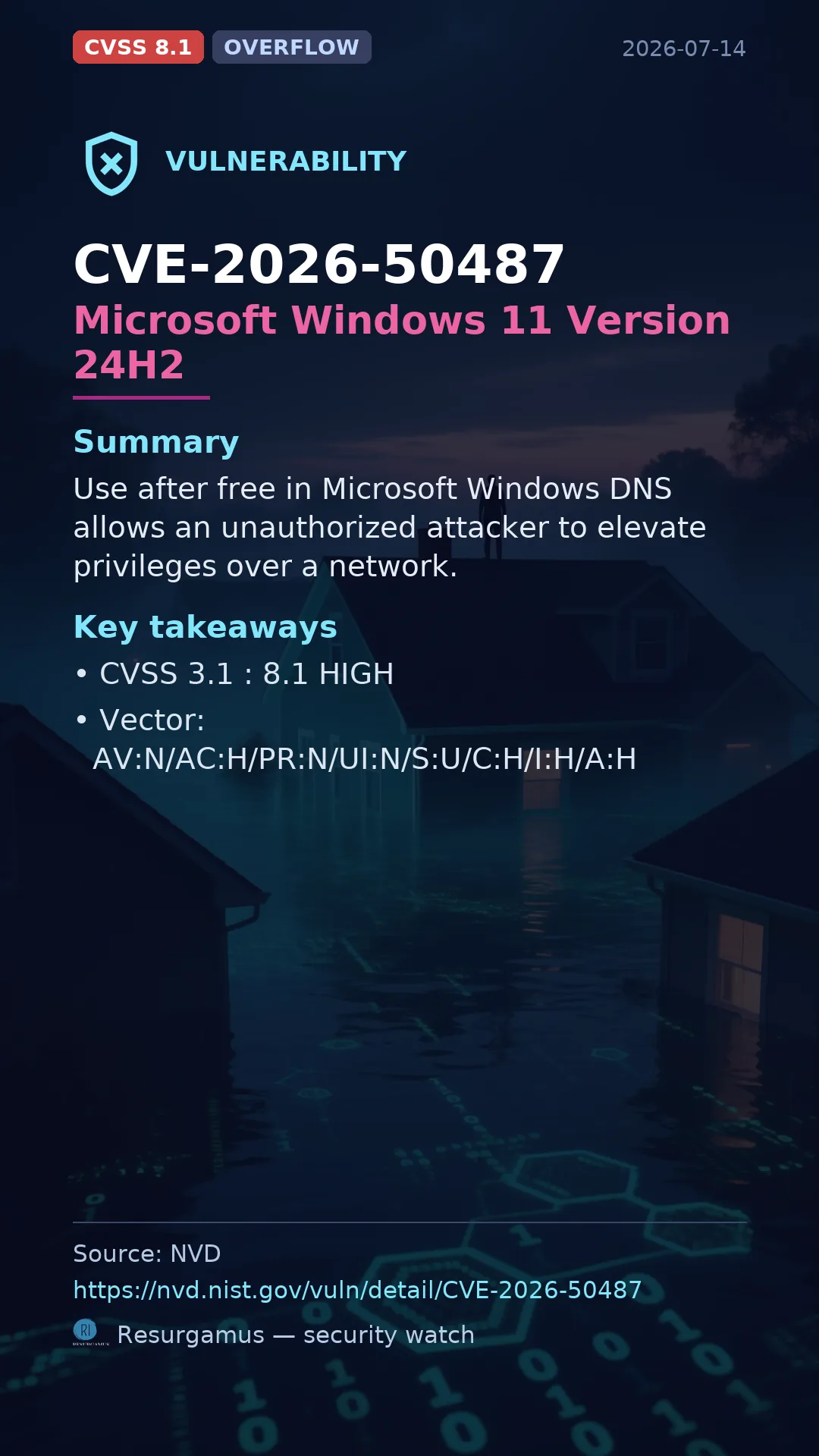 CVE-2026-50487 Microsoft Windows 11 Version 24H2 Vulnerability