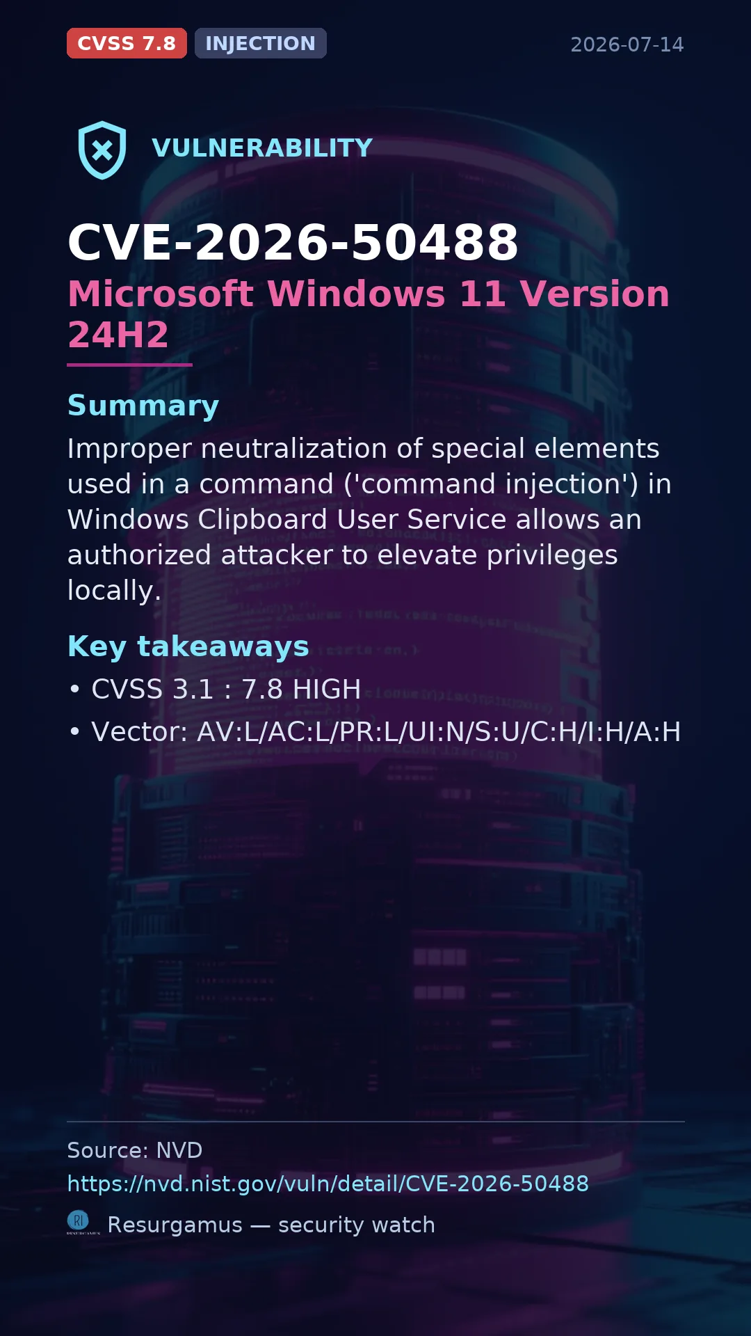CVE-2026-50488 Microsoft Windows 11 Version 24H2 Vulnerability