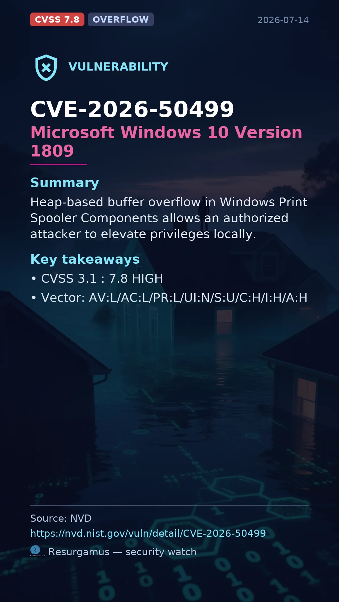CVE-2026-50499 Microsoft Windows 10 Version 1809 Vulnerability