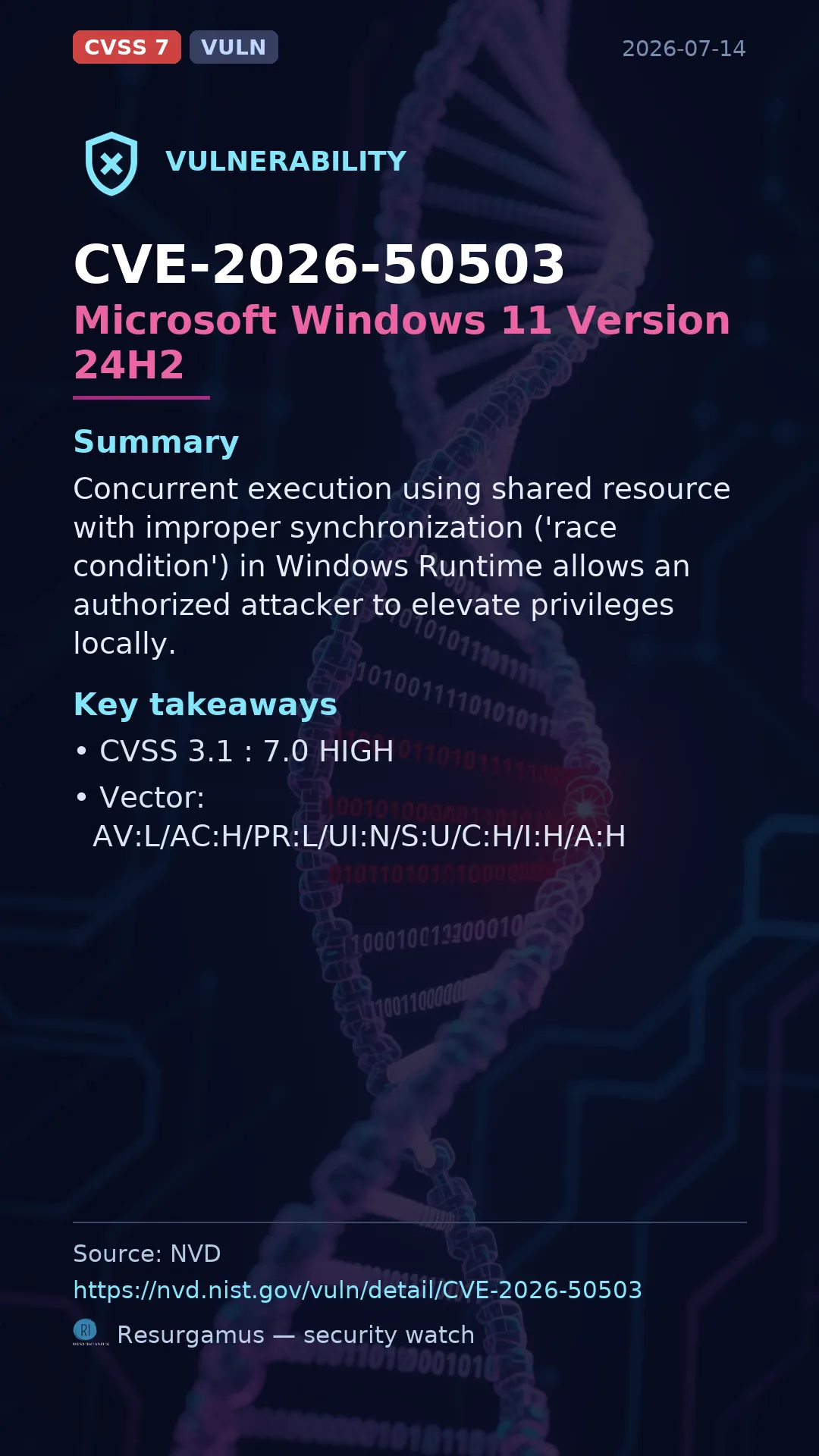 CVE-2026-50503 Microsoft Windows 11 Version 24H2 Vulnerability