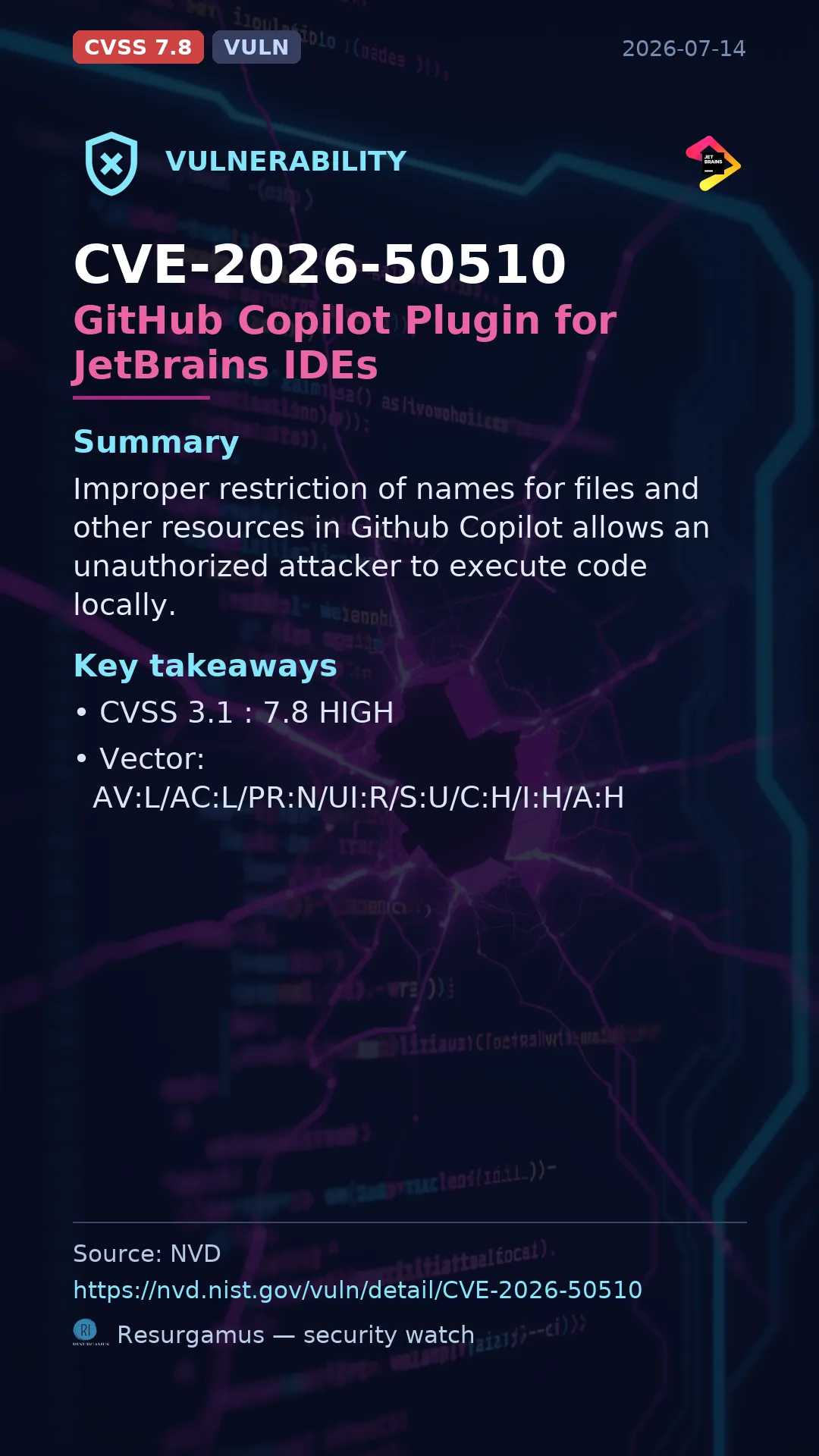 CVE-2026-50510 GitHub Copilot Plugin for JetBrains IDEs Vulnerability