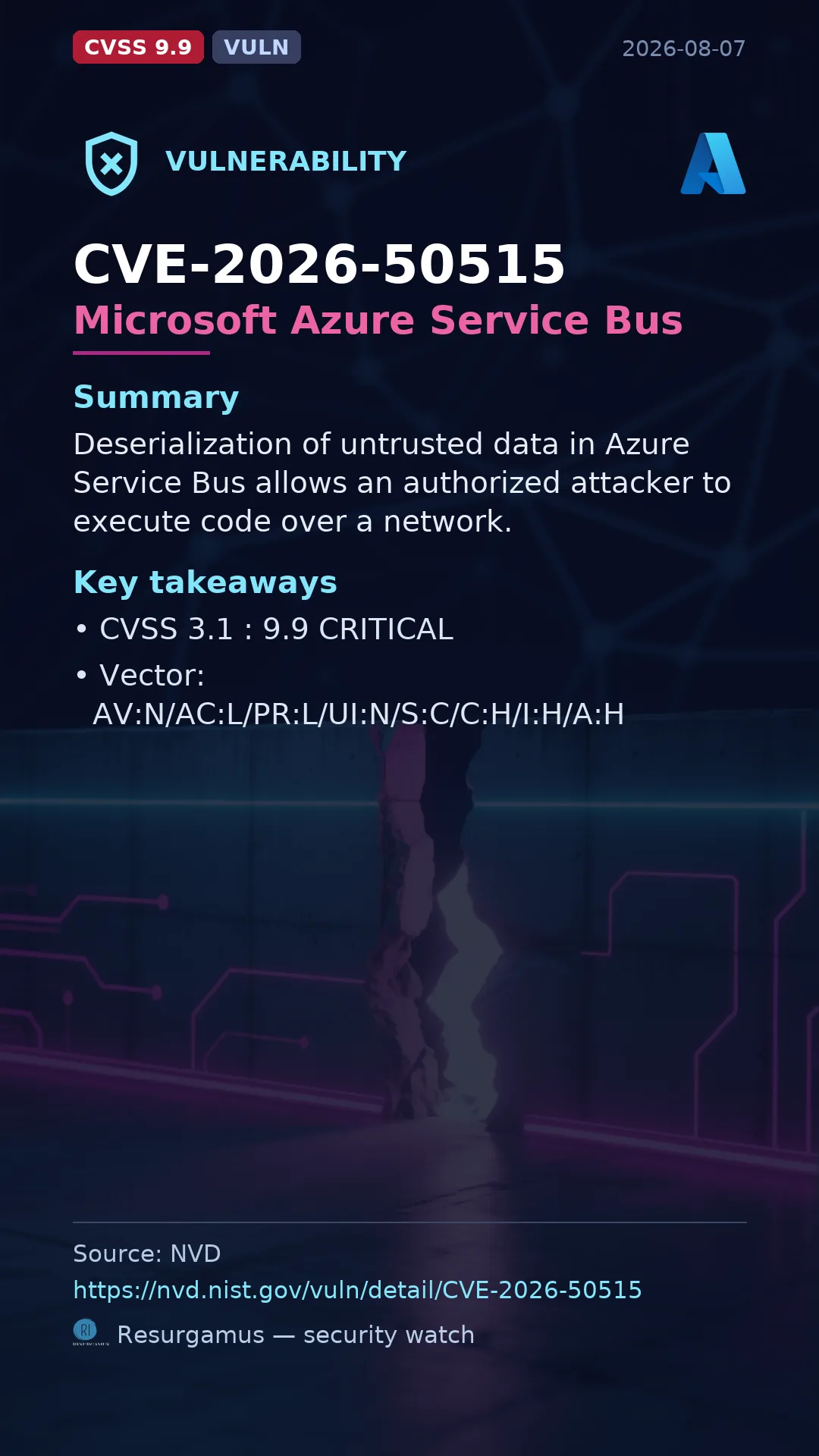 CVE-2026-50515 Microsoft Azure Service Bus Vulnerability