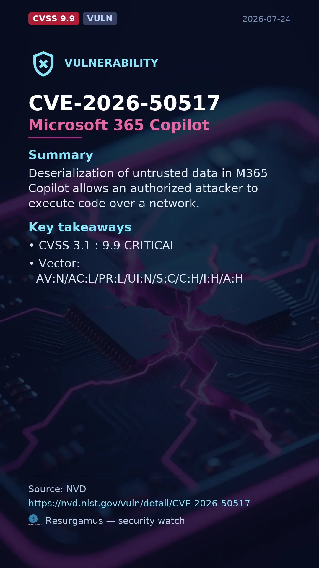 CVE-2026-50517 - Microsoft 365 Copilot vulnerability