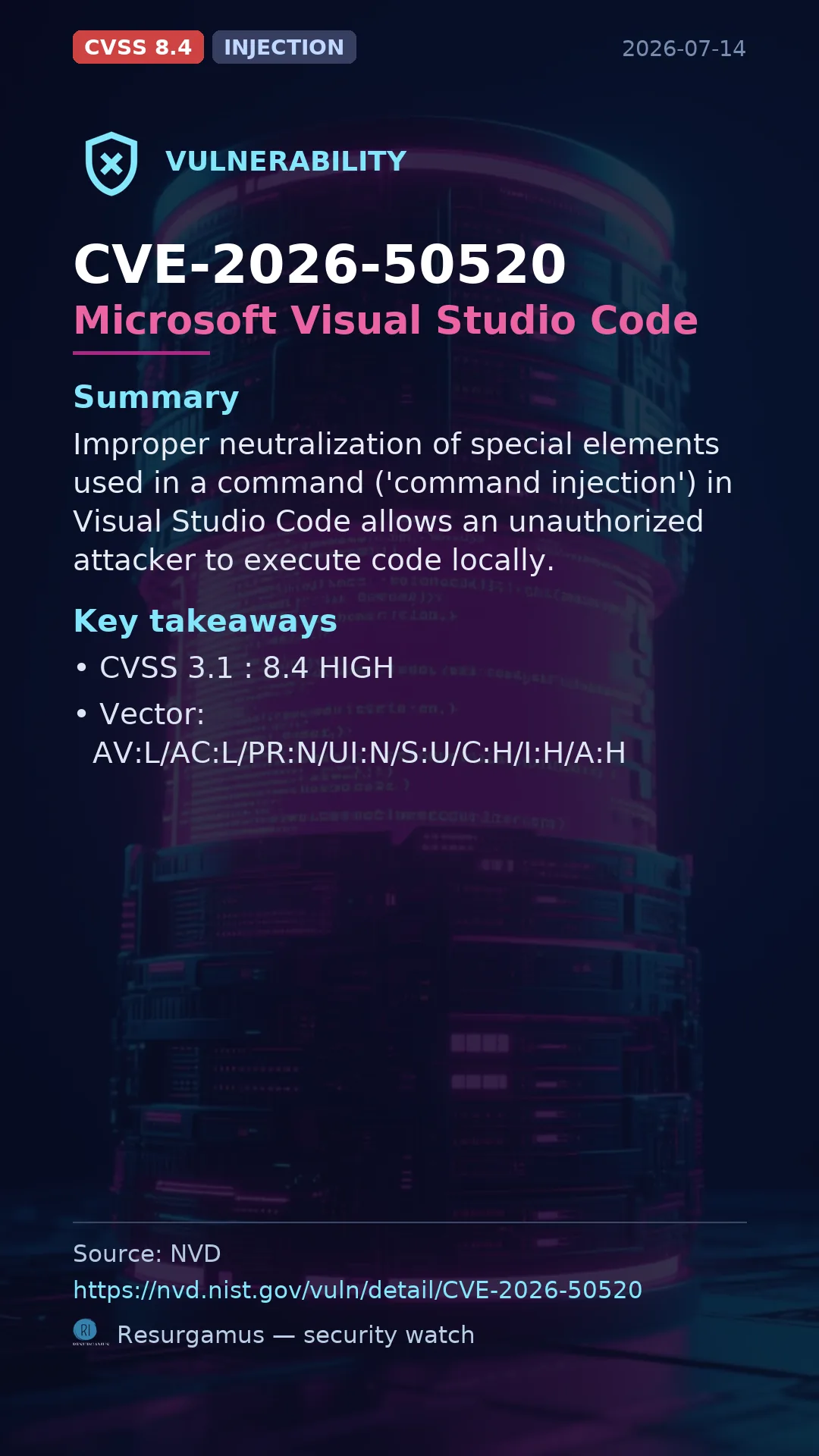 CVE-2026-50520 Microsoft Visual Studio Code Vulnerability