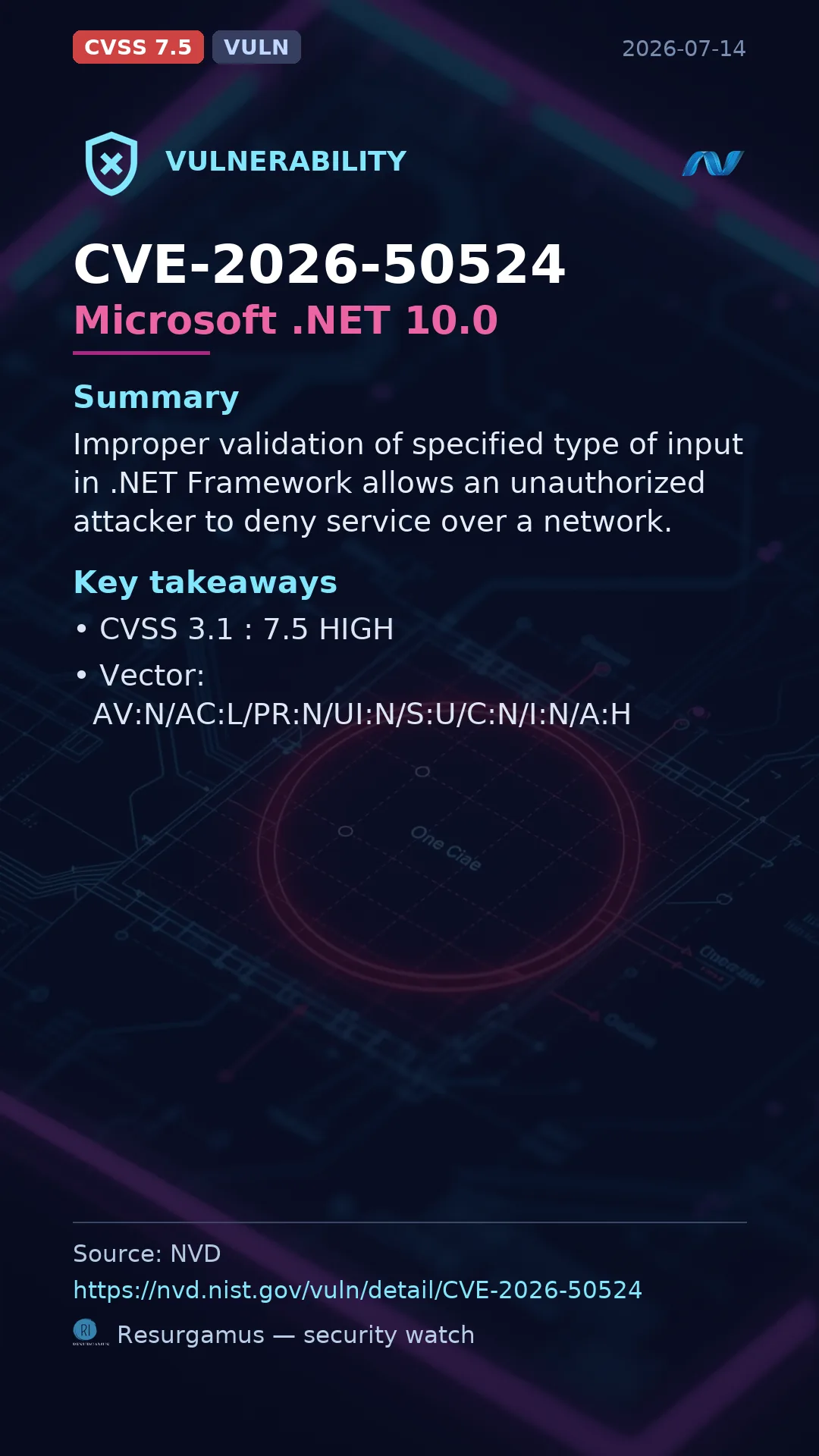 CVE-2026-50524 Microsoft .NET 10.0 Vulnerability