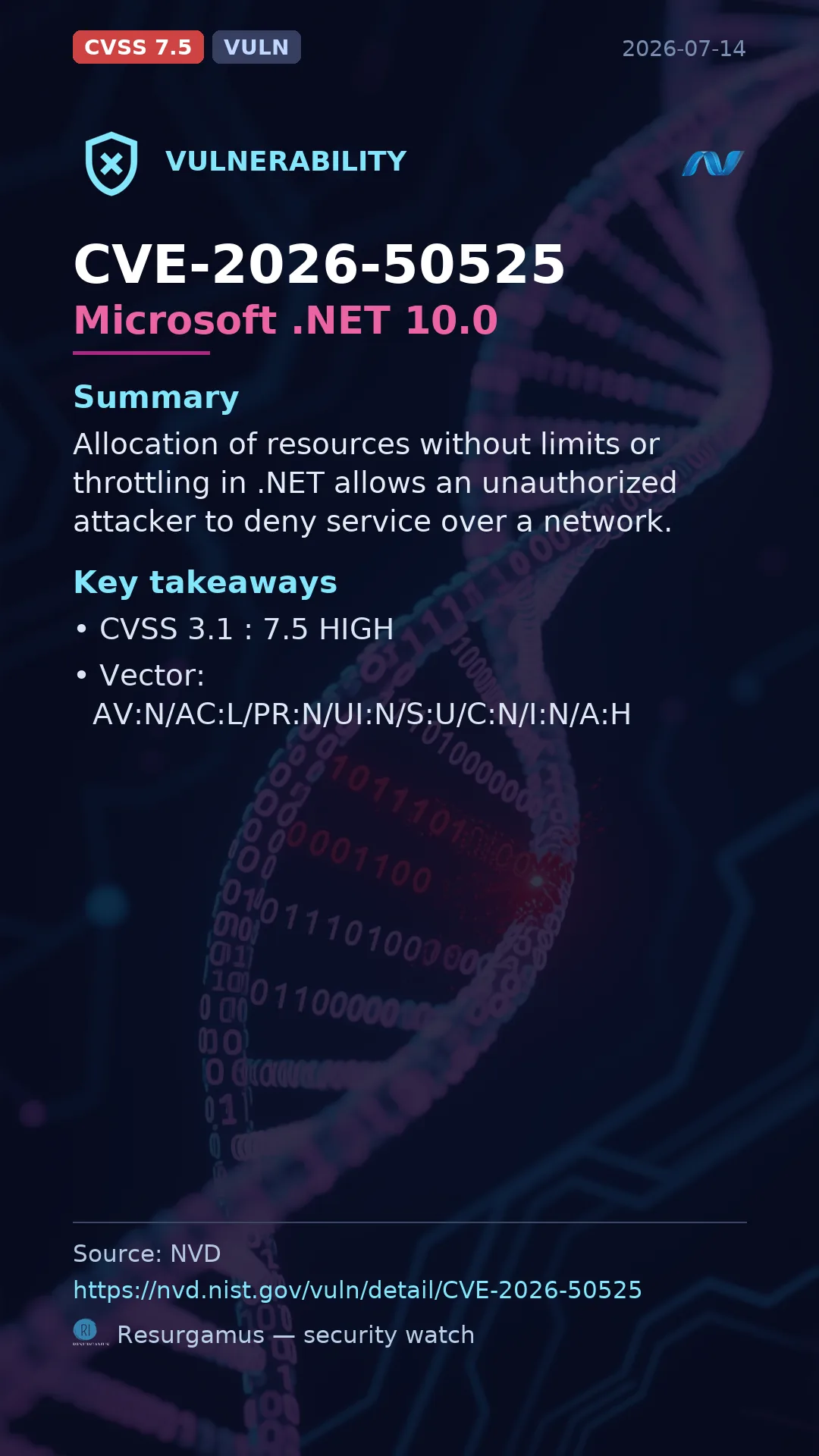 CVE-2026-50525 Microsoft .NET 10.0 Vulnerability