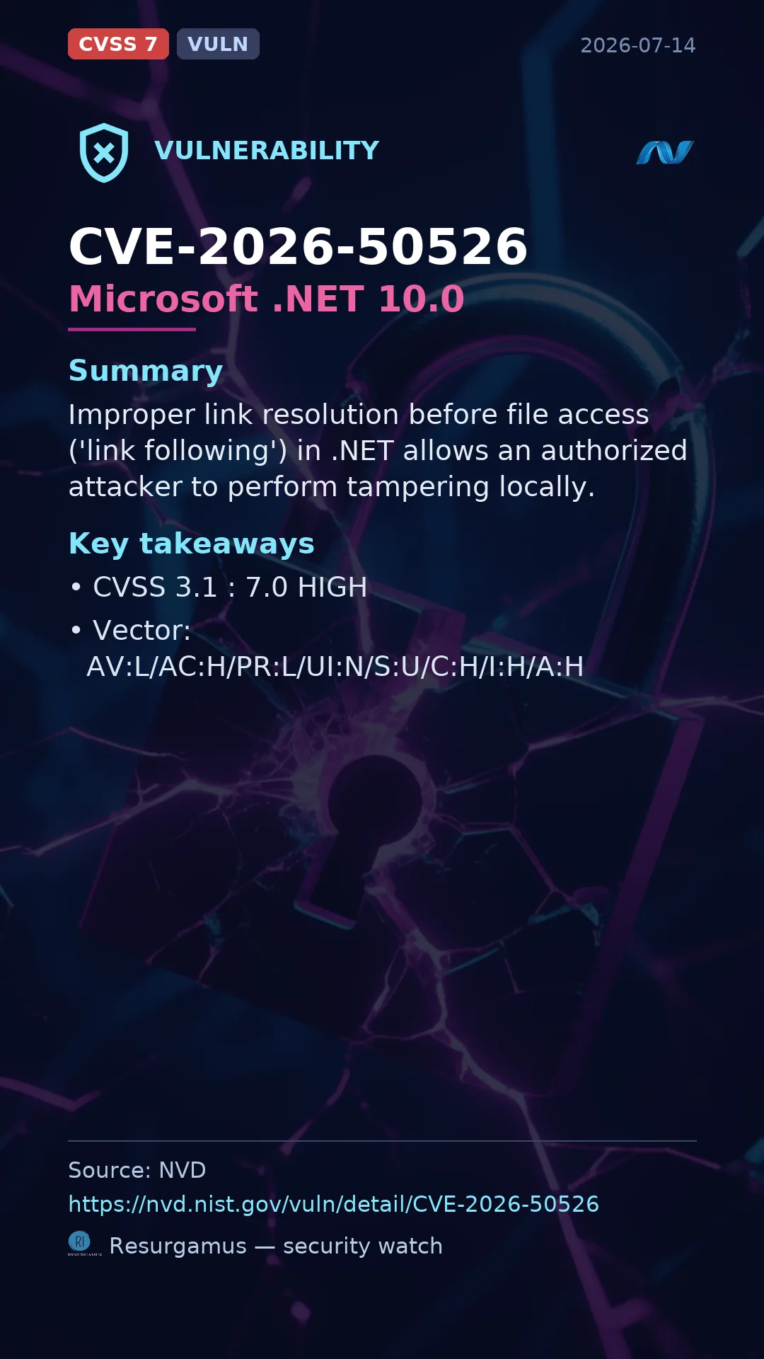 CVE-2026-50526 Microsoft .NET 10.0 Vulnerability