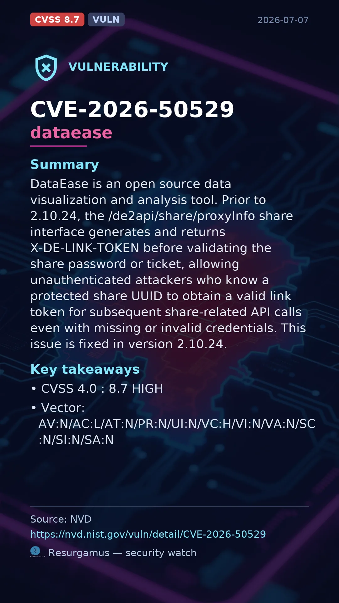 CVE-2026-50529 dataease Vulnerability