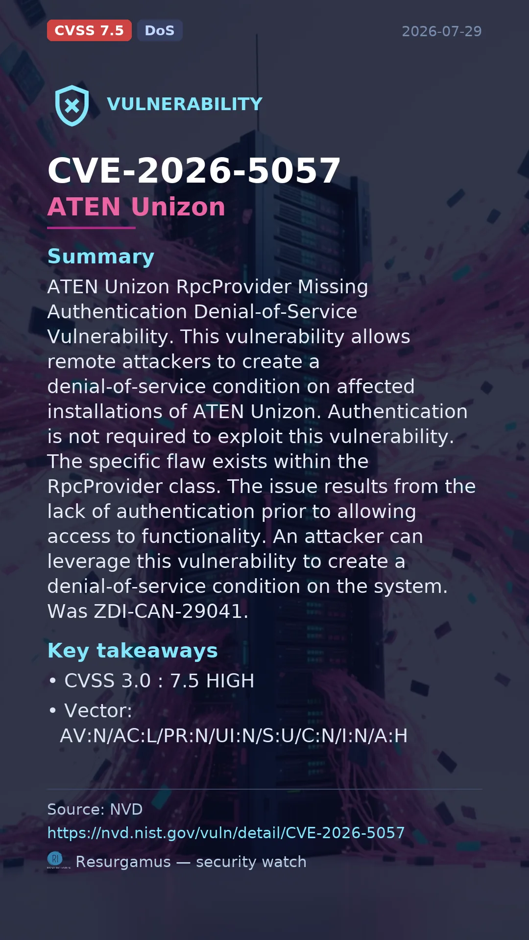 CVE-2026-5057 ATEN Unizon Vulnerability