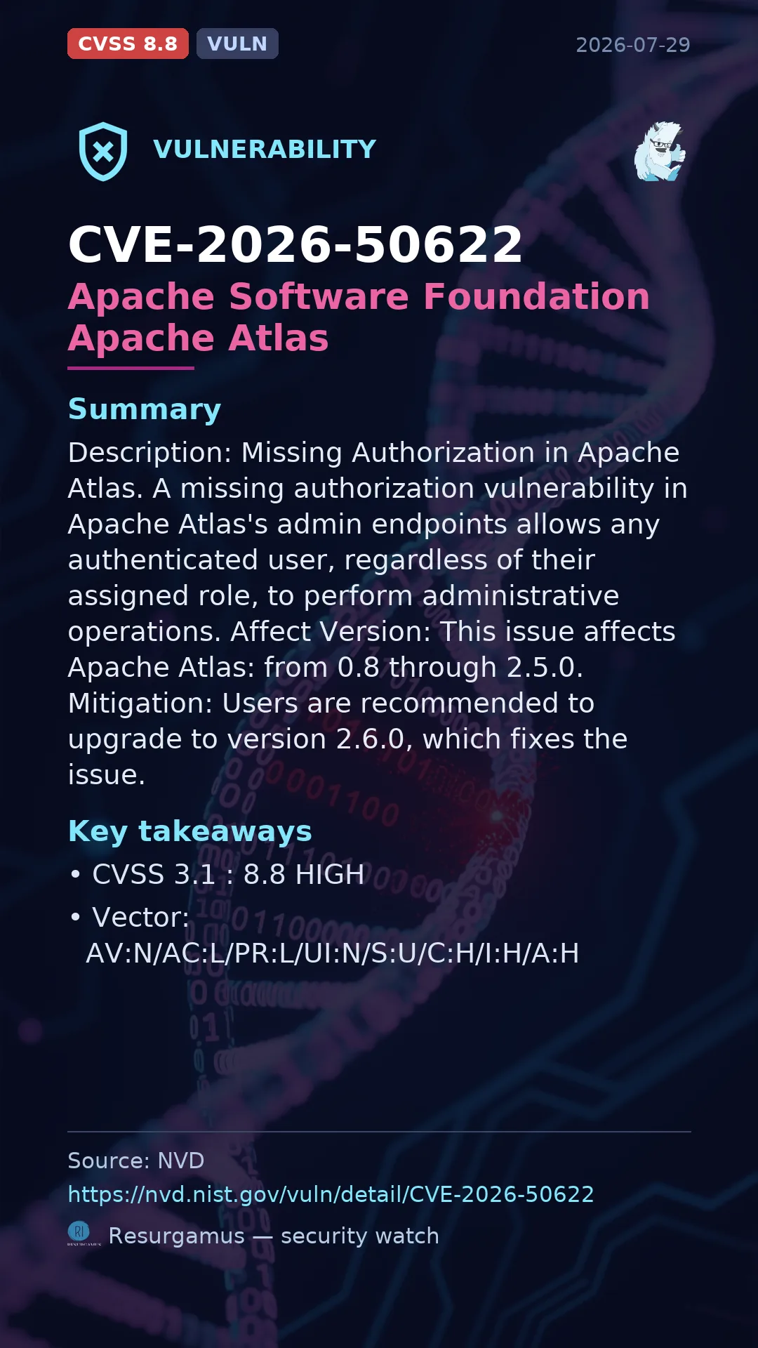 CVE-2026-50622 Apache Software Foundation Apache Atlas Vulnerability