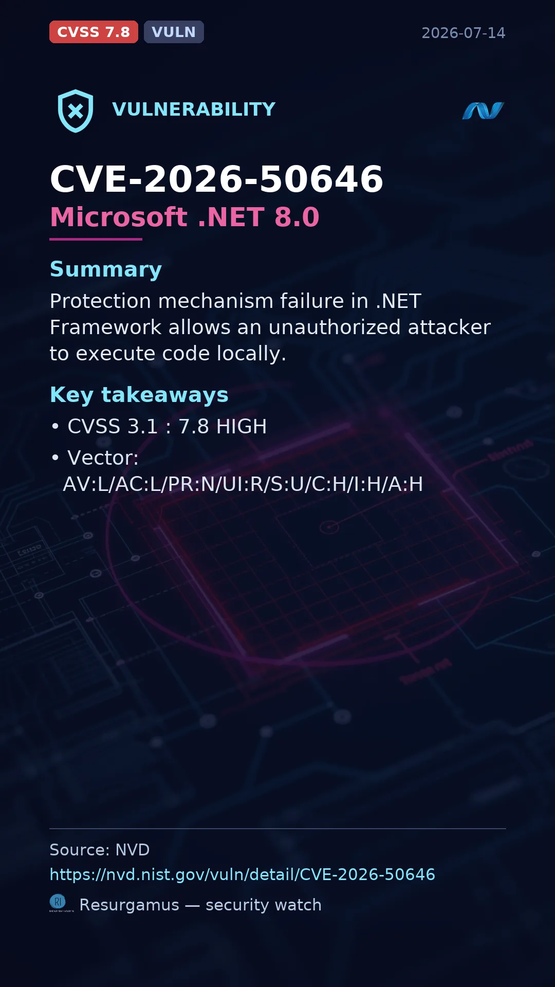 CVE-2026-50646 Microsoft .NET 8.0 Vulnerability