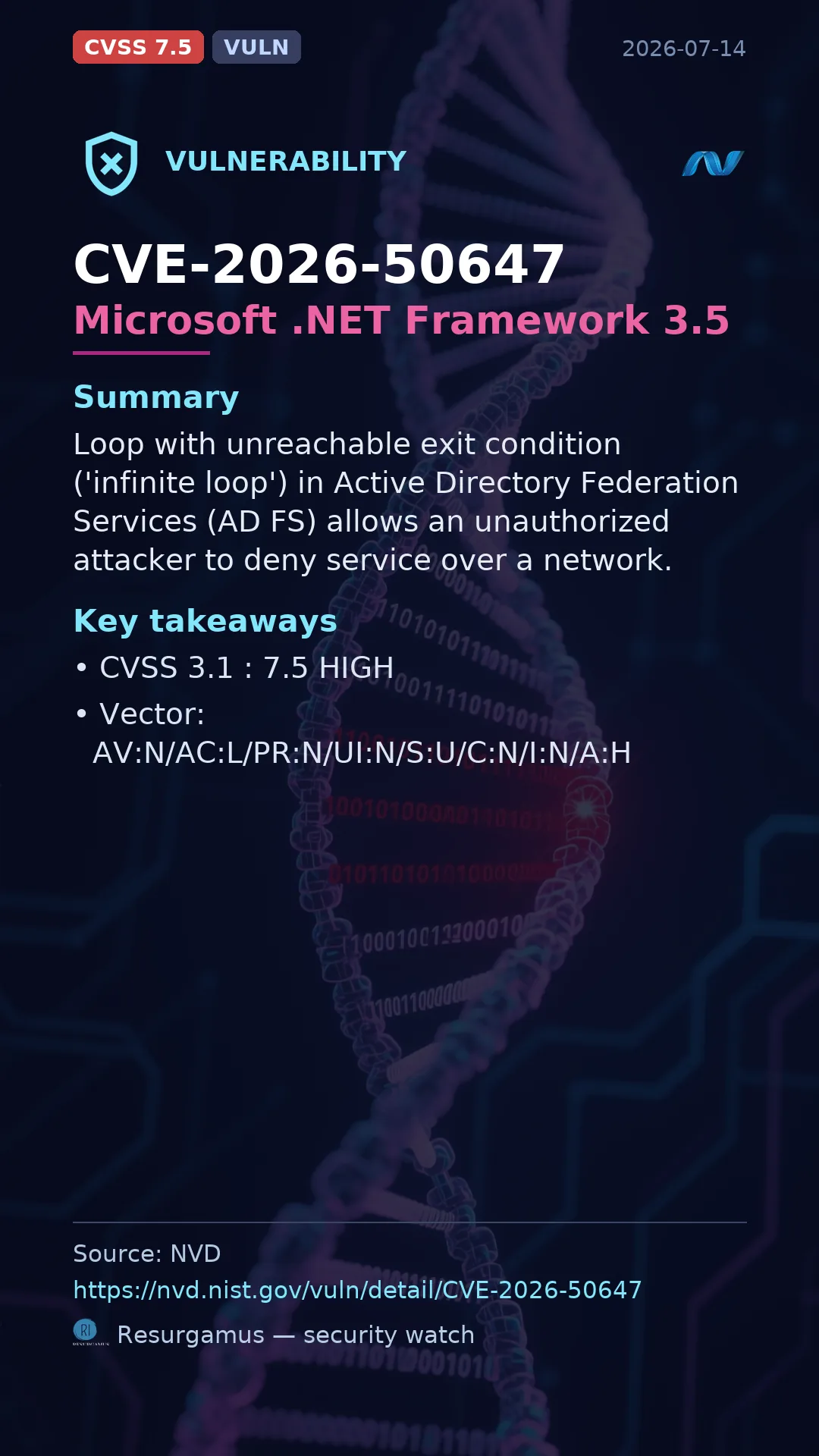 CVE-2026-50647 Microsoft .NET Framework 3.5 Vulnerability