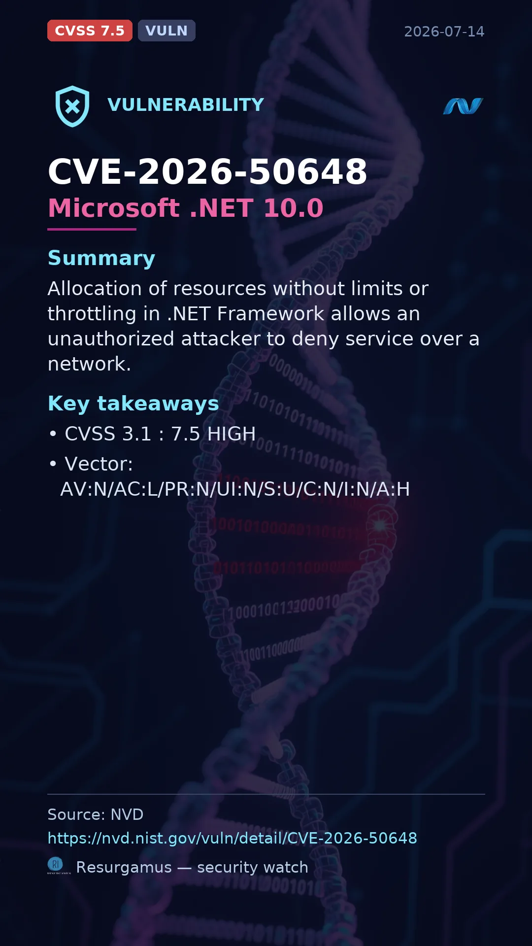 CVE-2026-50648 Microsoft .NET 10.0 Vulnerability